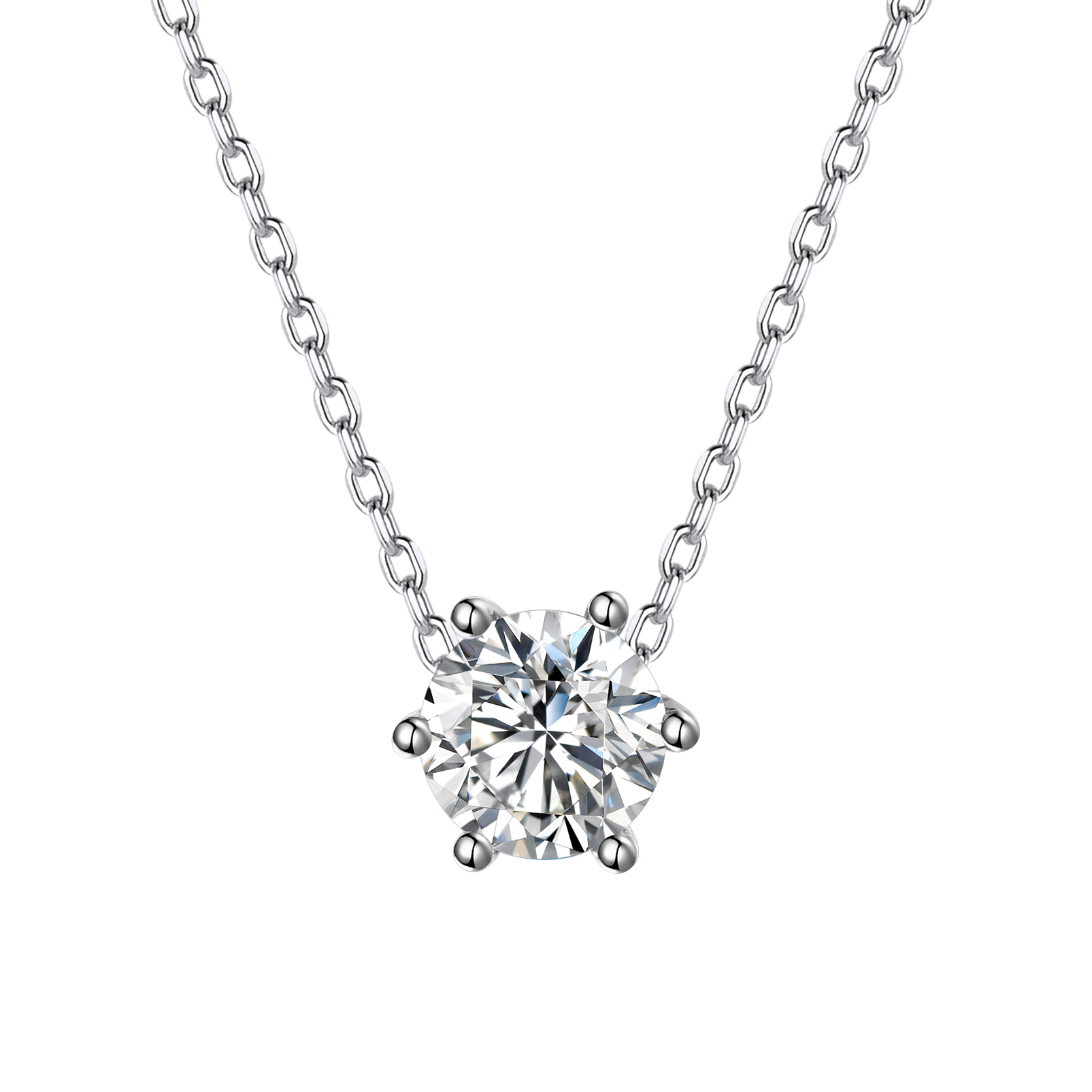 Six-Prong Round Birthstone Pendant Necklace for Mom