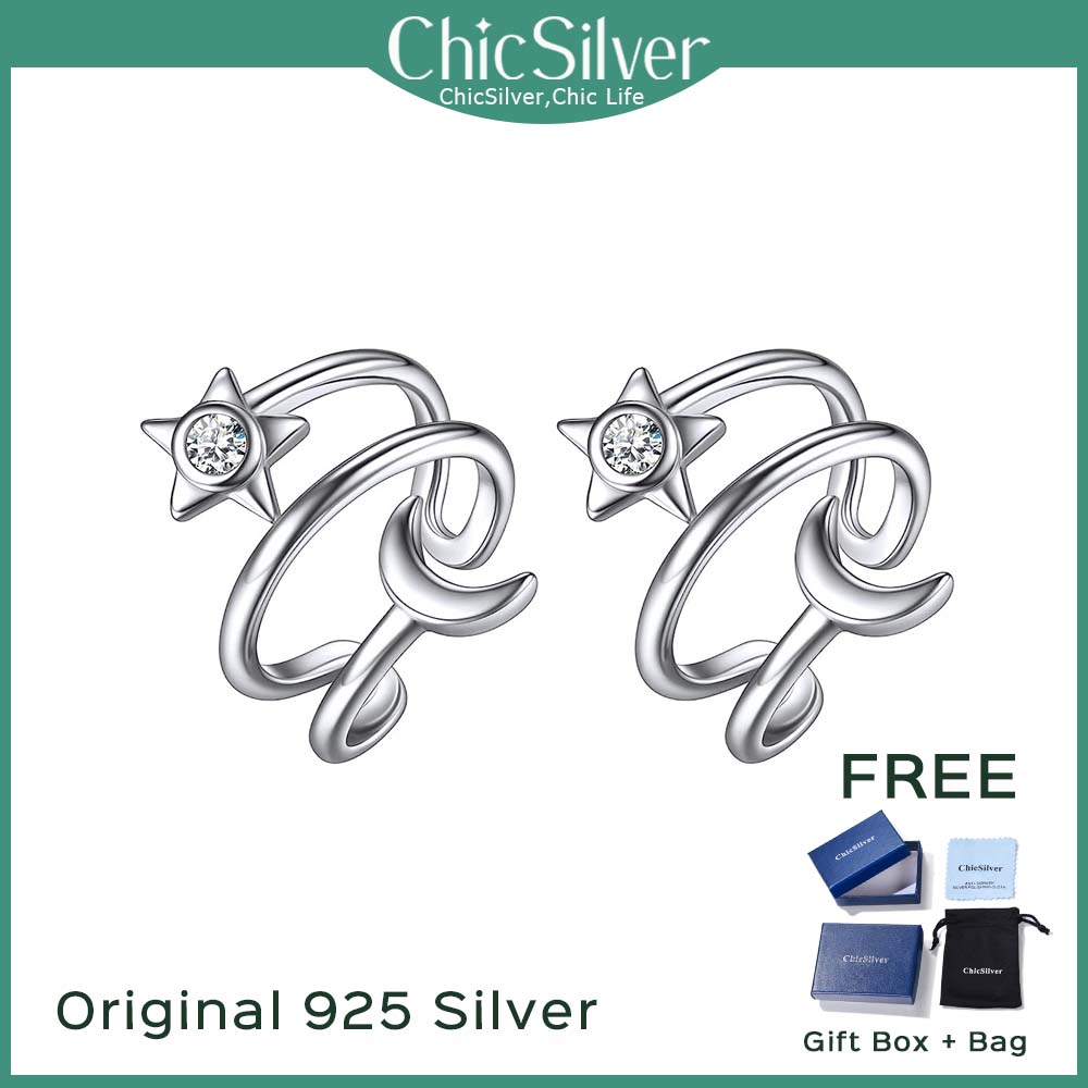 Star & Moon Non Piercing Clip on Cartilage Cuff Earrings