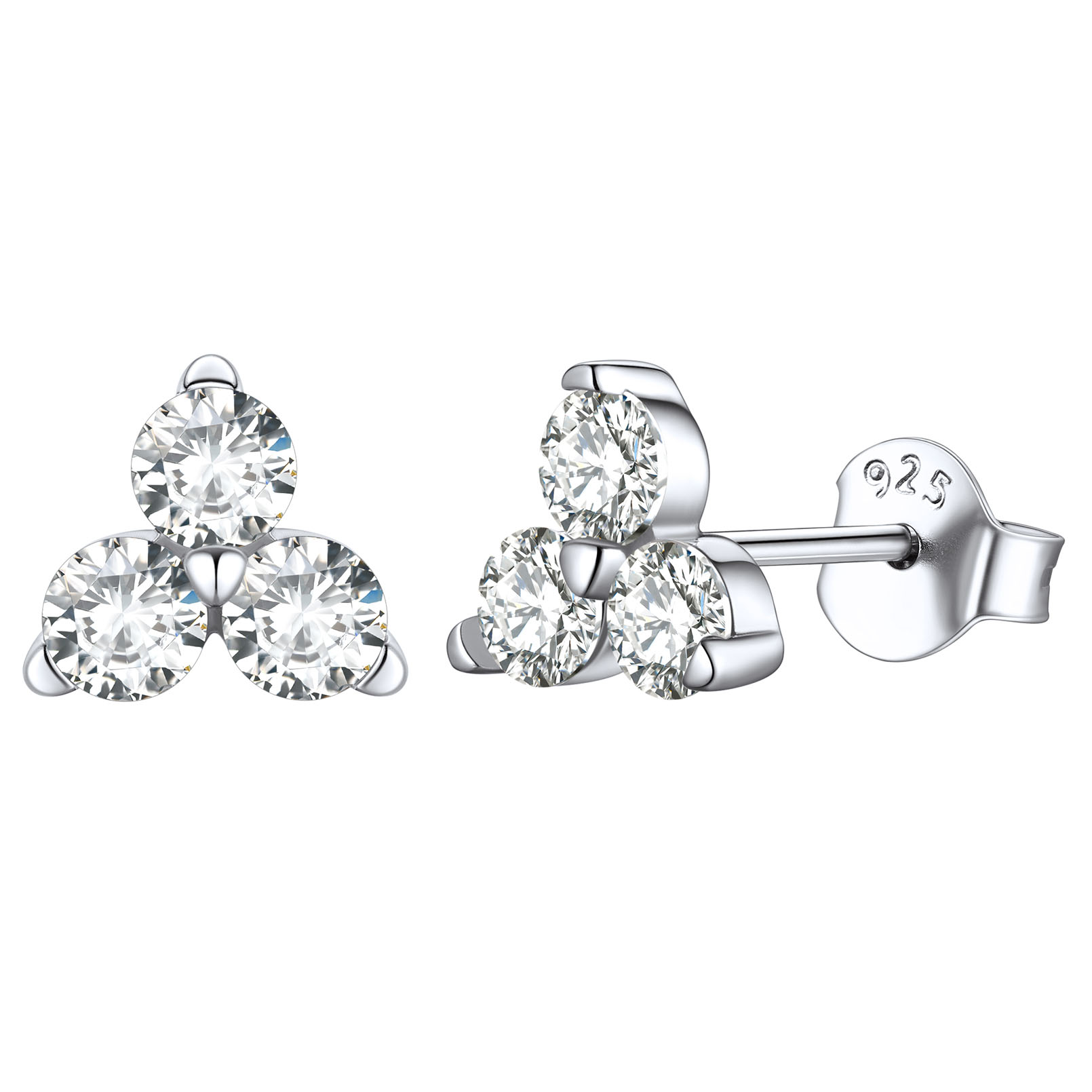 Sterling Silver 4mm Three Stones Stud Earrings