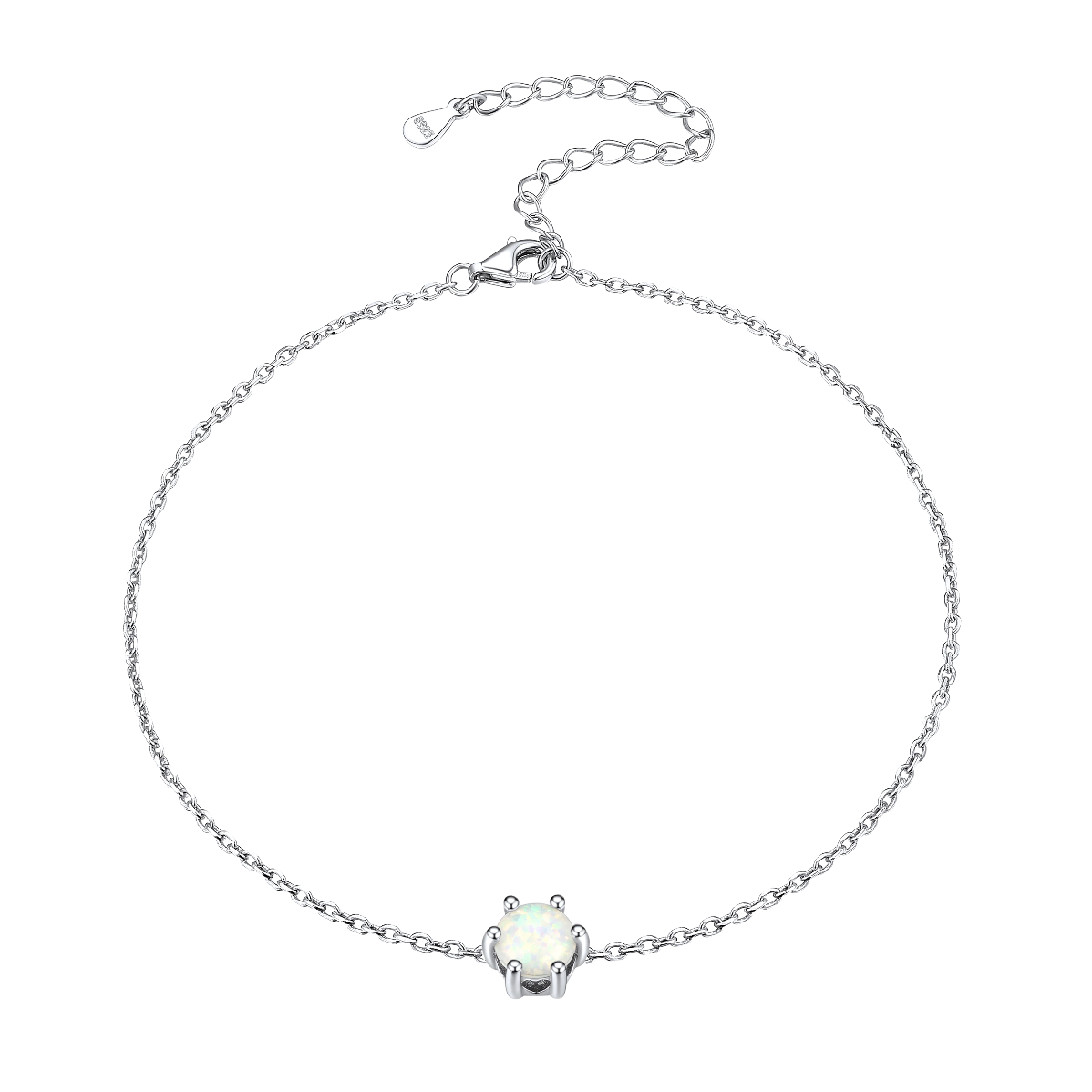 Sterling Silver 6mm Opal Anklet for Women