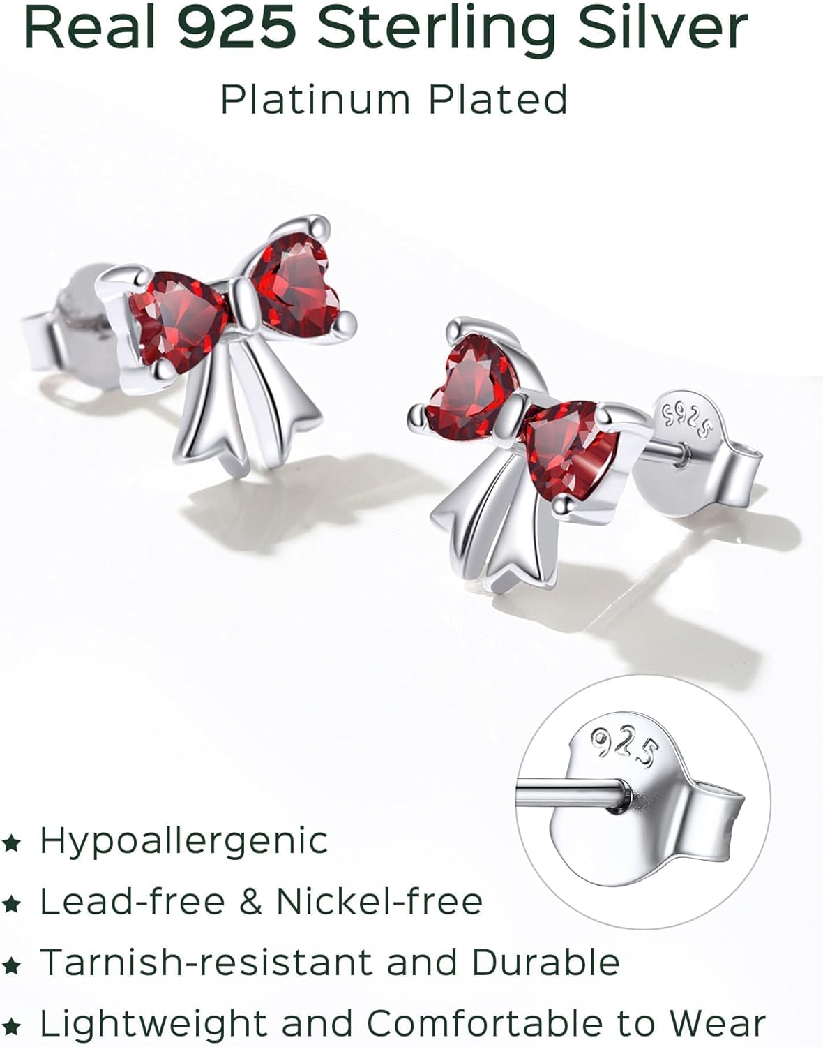 Sterling Silver Birthstone Bow Earrings 