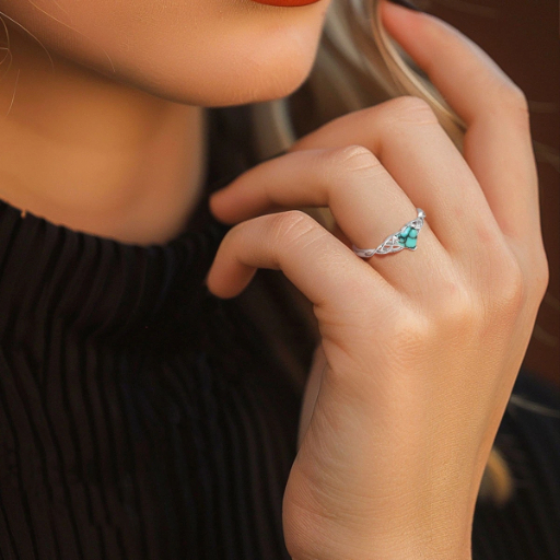 Sterling Silver Celtic Knot Turquoise Adjustable Ring For Her