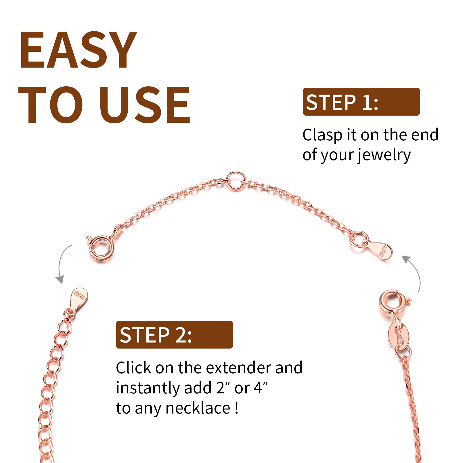 Sterling Silver Chain Extender 2"&4" For Women