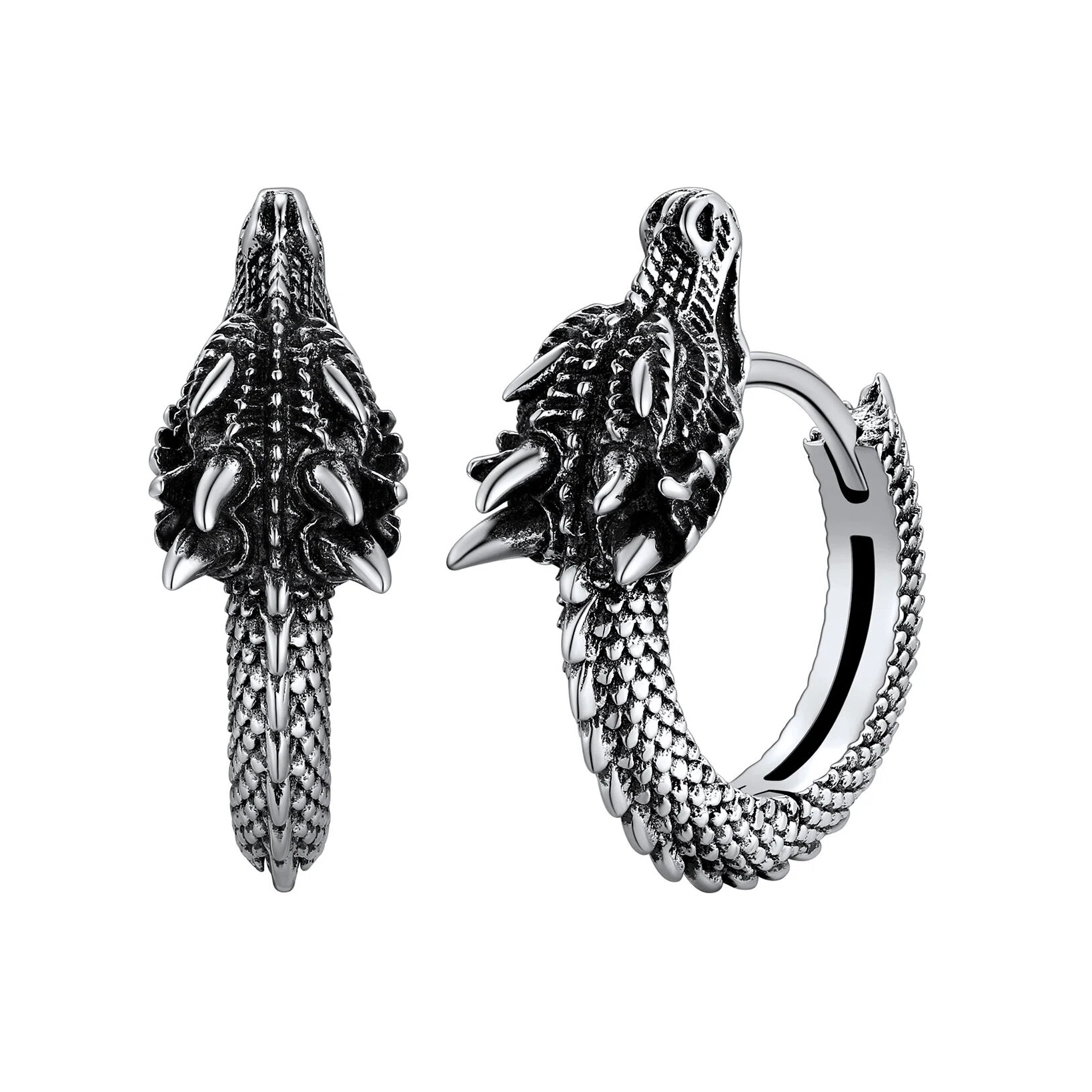 Sterling Silver Dragon Huggie Earrings for Her Men