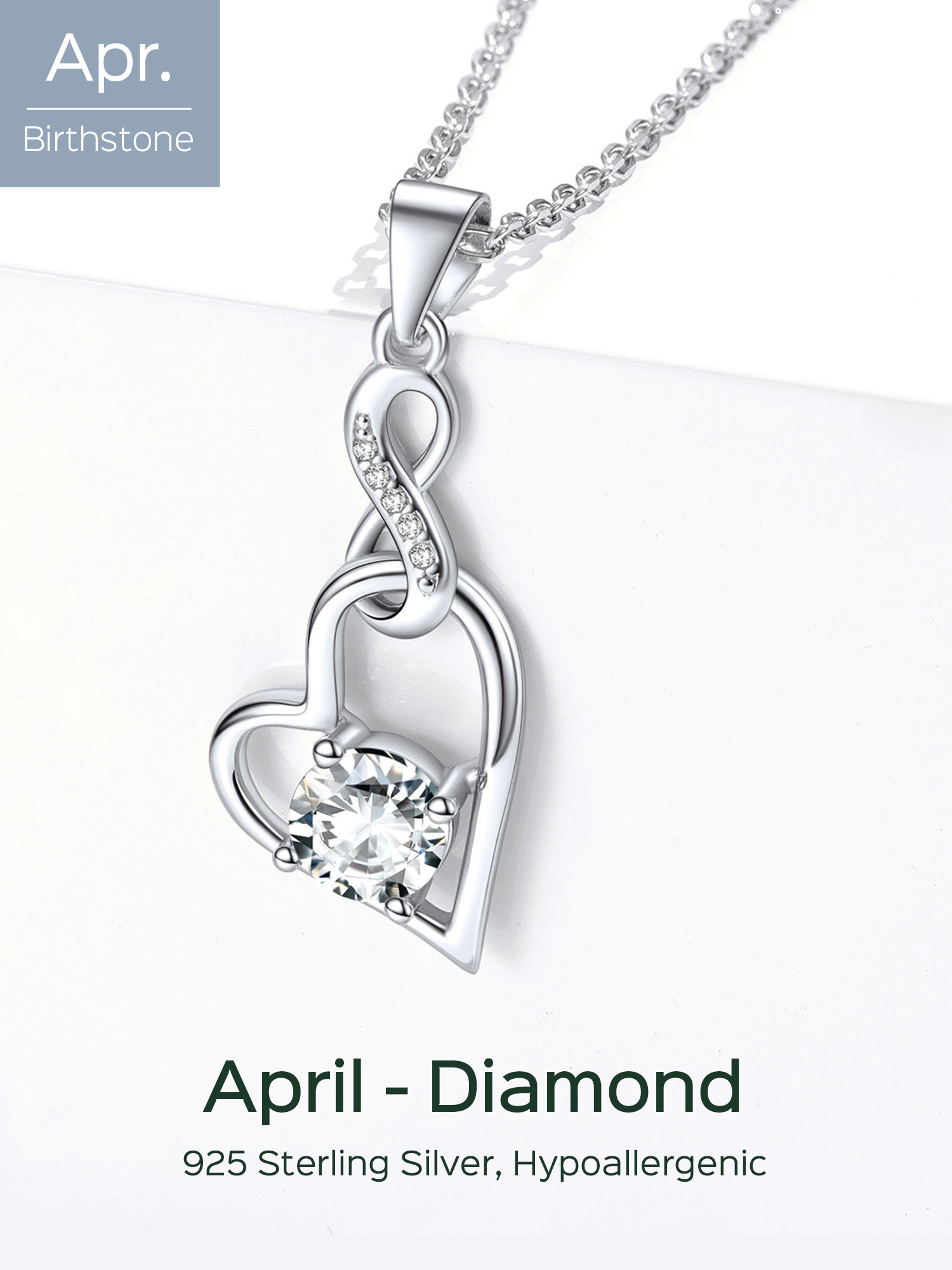 Sterling Silver Infinity Heart Birthstone Pendant Necklace For Women