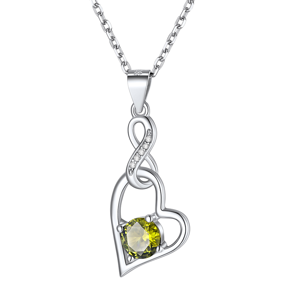 Sterling Silver Infinity Heart Birthstone Pendant Necklace For Women