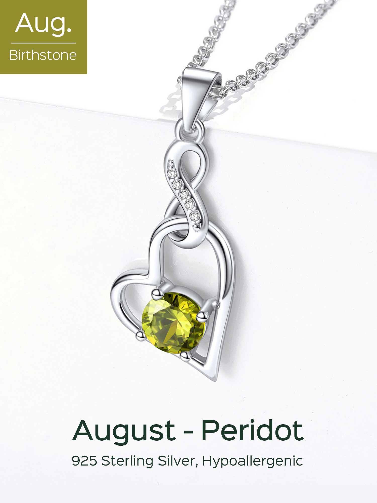 Sterling Silver Infinity Heart Birthstone Pendant Necklace For Women