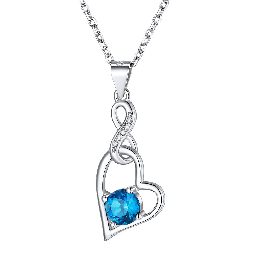 Sterling Silver Infinity Heart Birthstone Pendant Necklace For Women