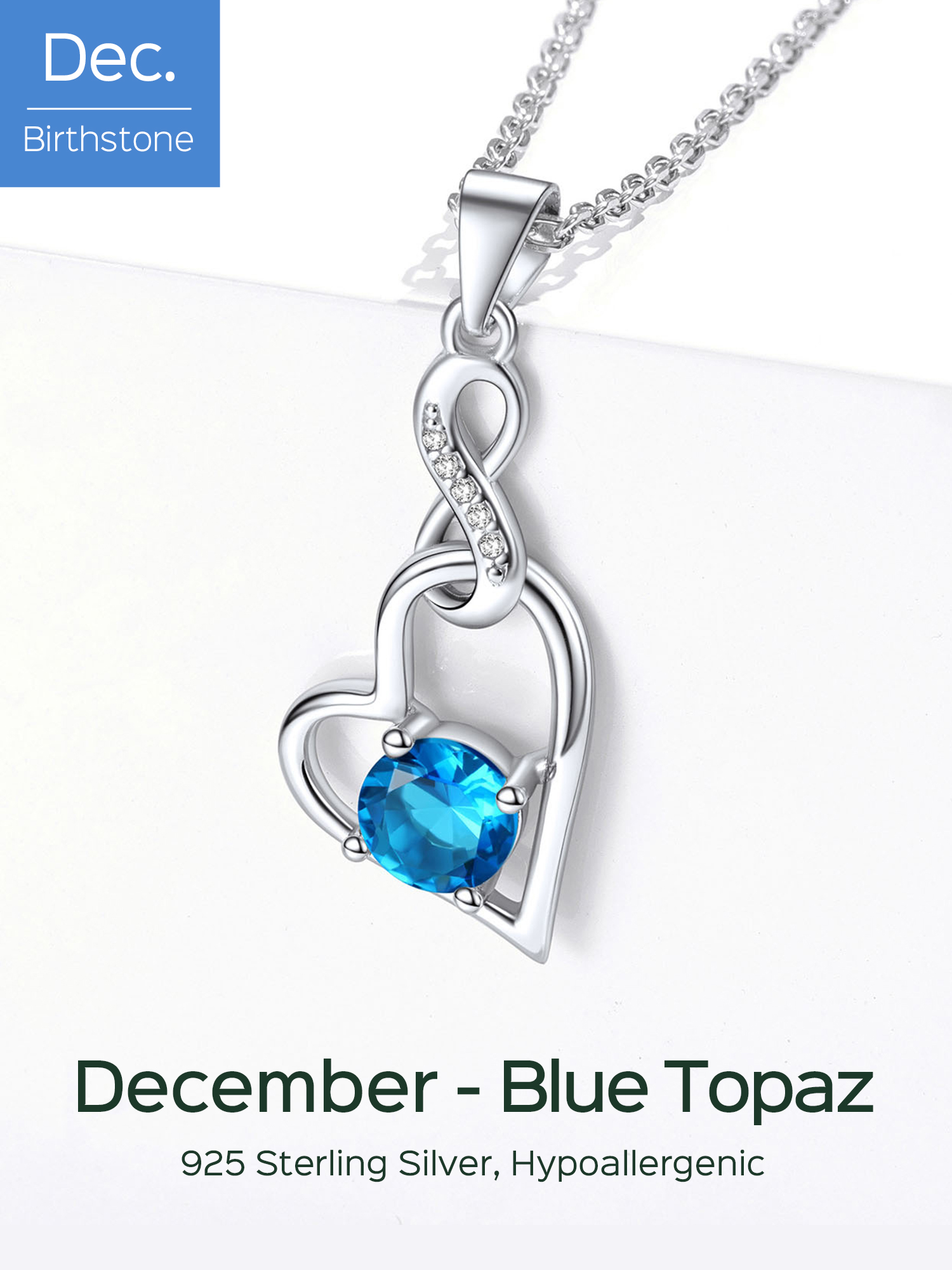Sterling Silver Infinity Heart Birthstone Pendant Necklace For Women