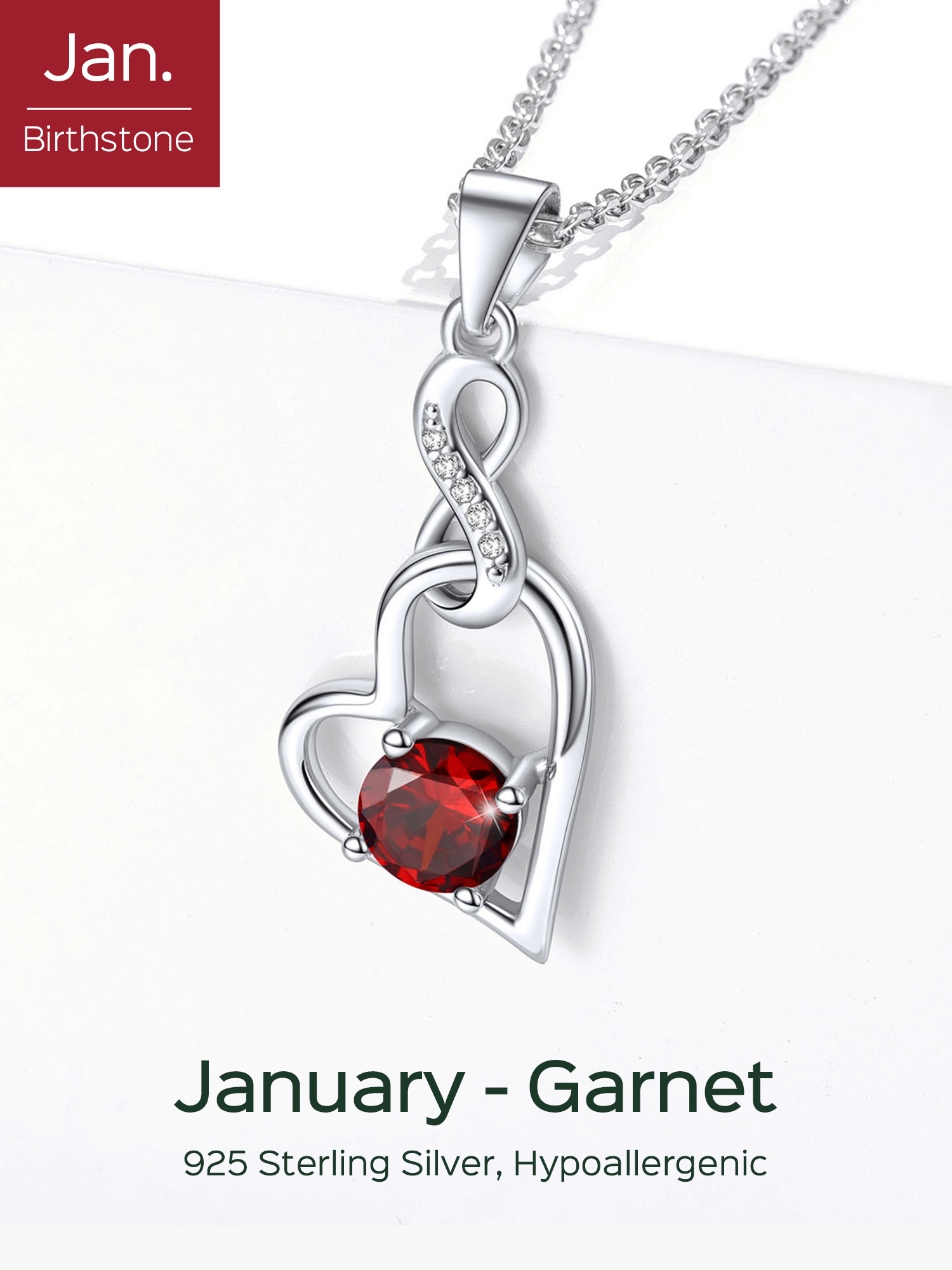 Sterling Silver Infinity Heart Birthstone Pendant Necklace For Women