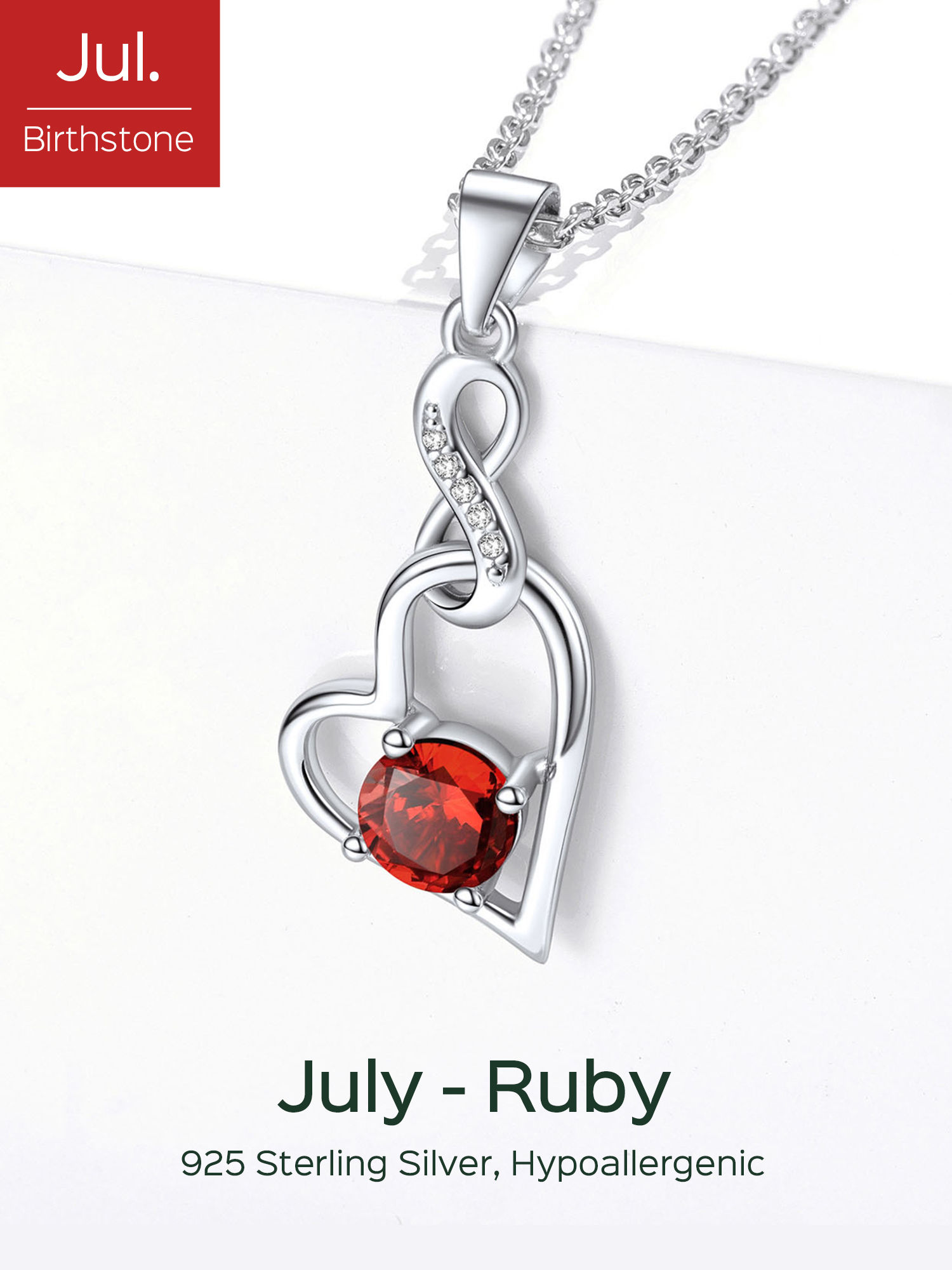Sterling Silver Infinity Heart Birthstone Pendant Necklace For Women