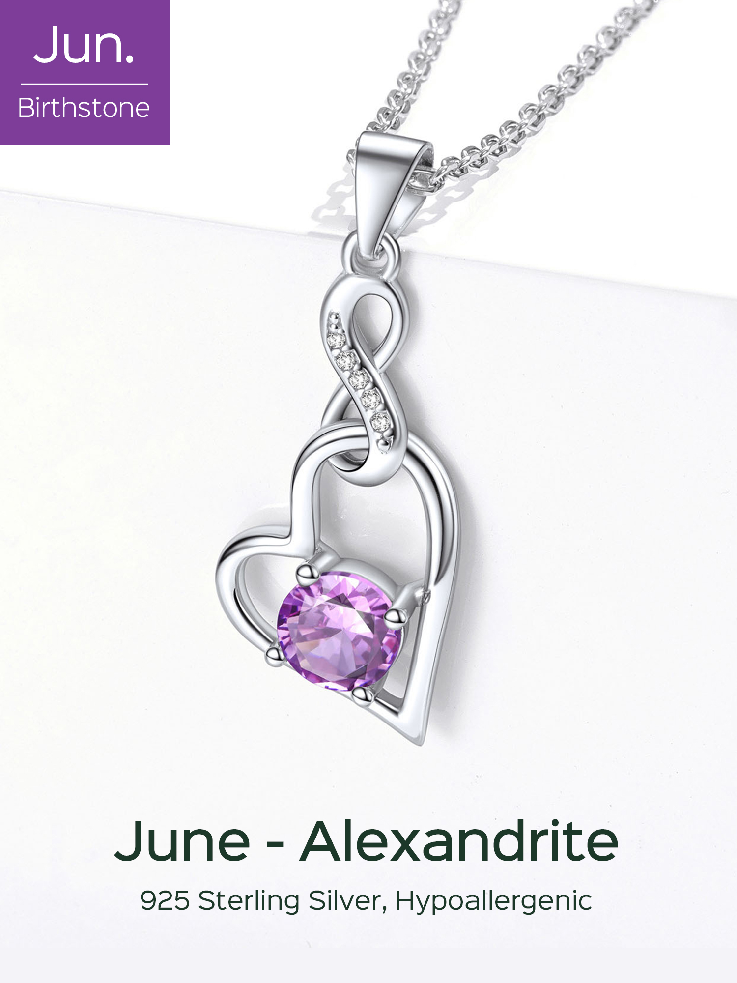 Sterling Silver Infinity Heart Birthstone Pendant Necklace For Women