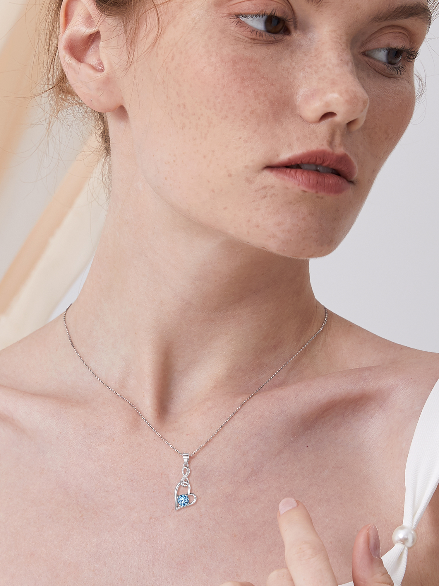 Sterling Silver Infinity Heart Birthstone Pendant Necklace For Women