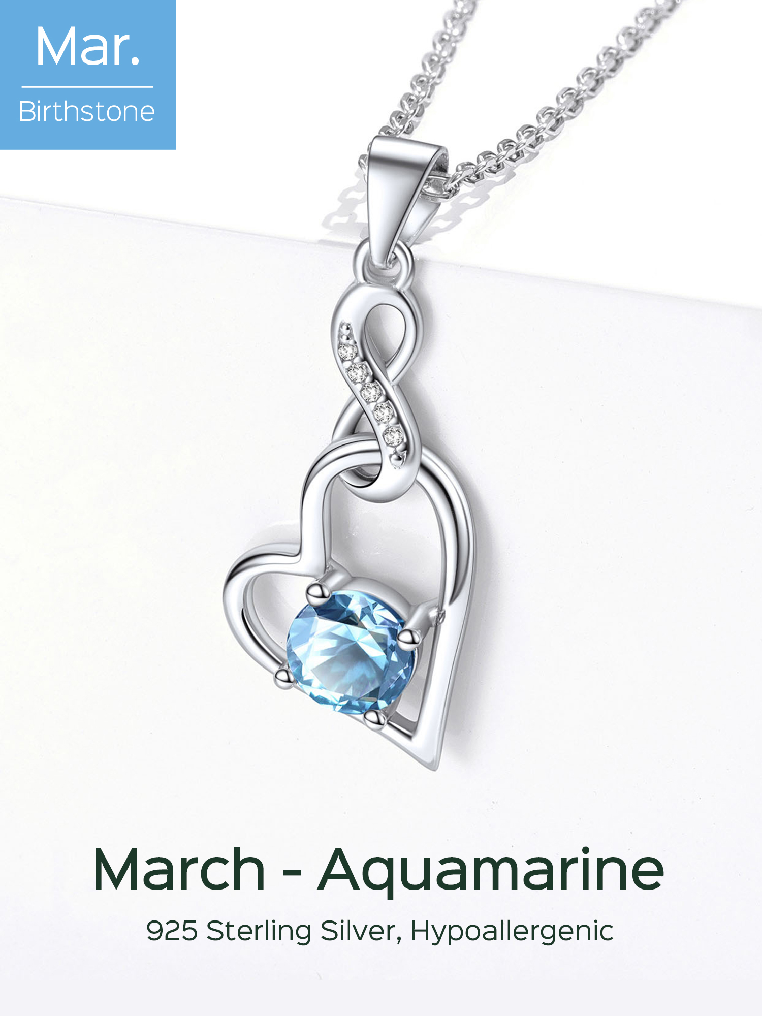 Sterling Silver Infinity Heart Birthstone Pendant Necklace For Women