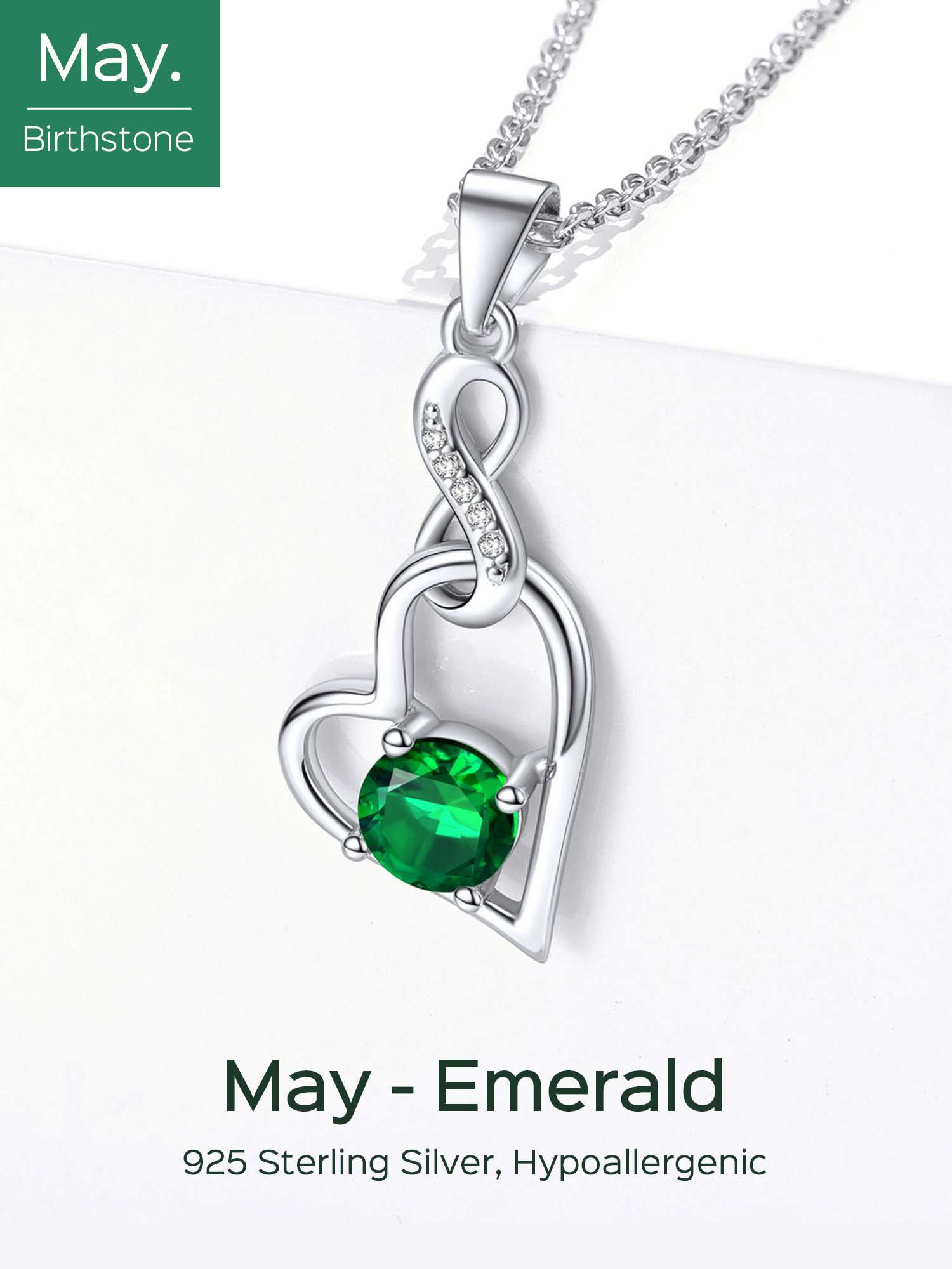Sterling Silver Infinity Heart Birthstone Pendant Necklace For Women
