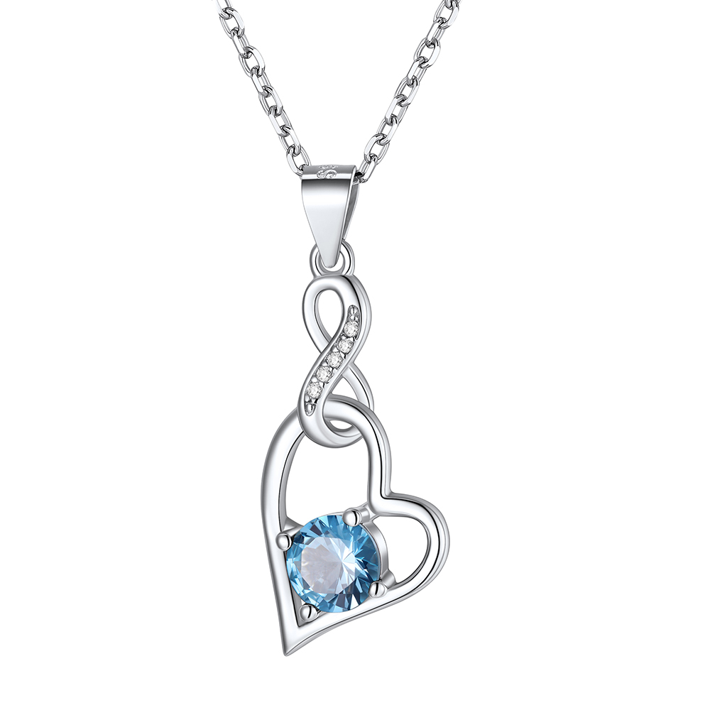 Sterling Silver Infinity Heart Birthstone Pendant Necklace For Women