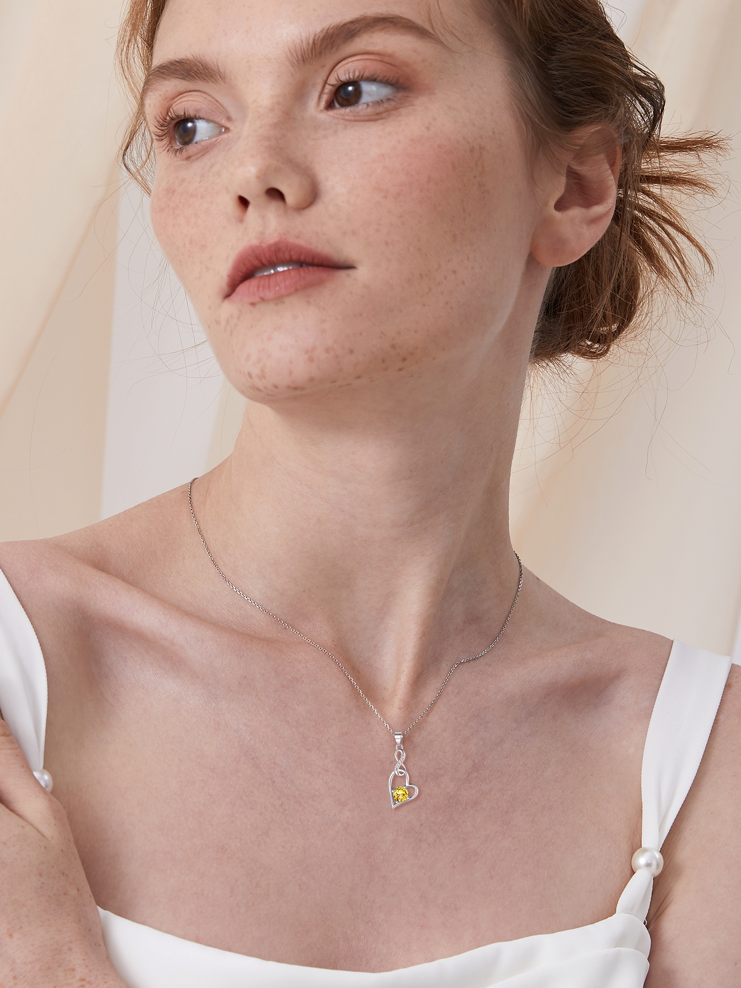 Sterling Silver Infinity Heart Birthstone Pendant Necklace For Women