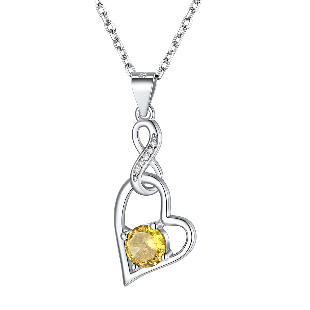 Sterling Silver Infinity Heart Birthstone Pendant Necklace For Women