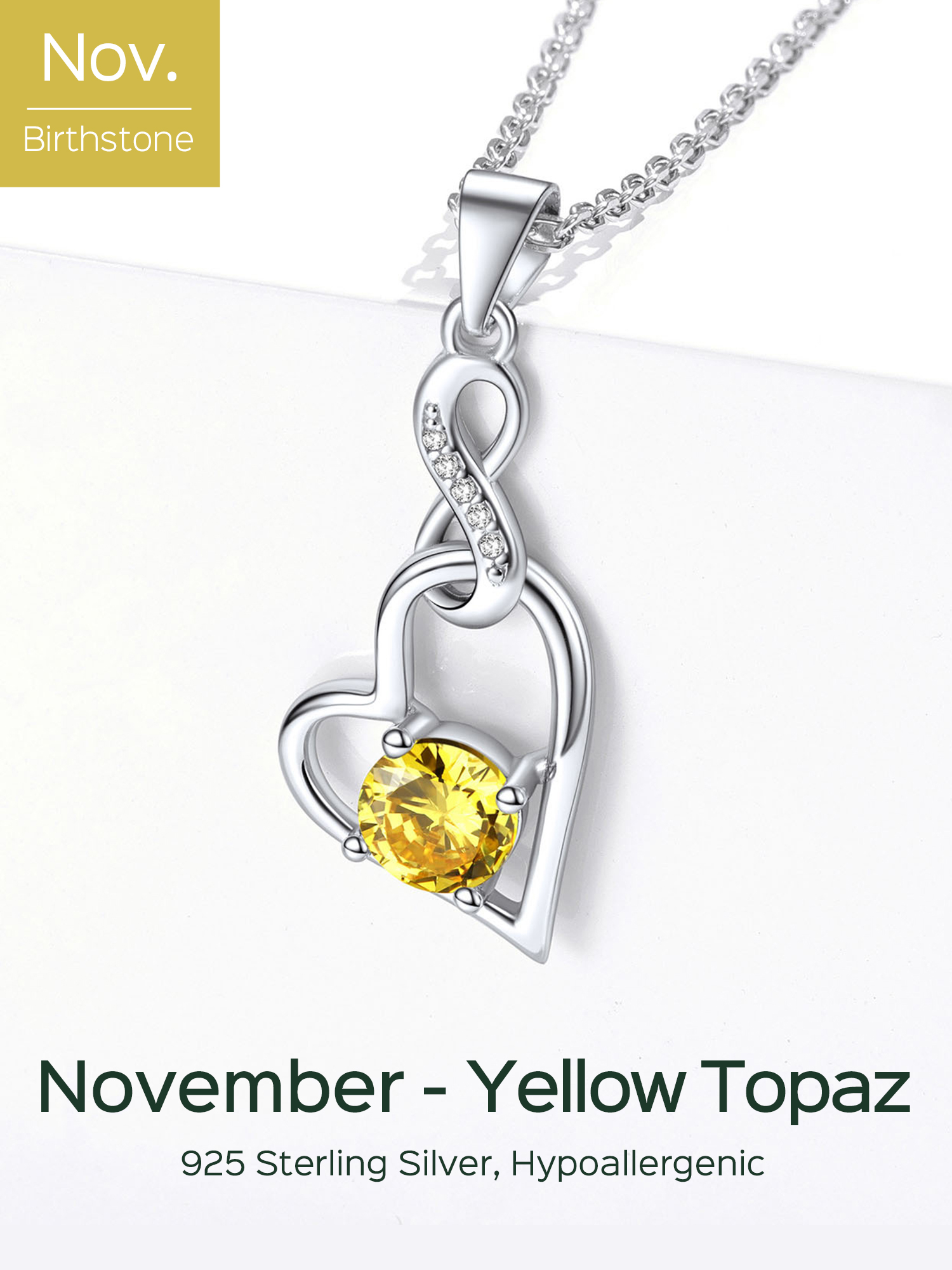 Sterling Silver Infinity Heart Birthstone Pendant Necklace For Women