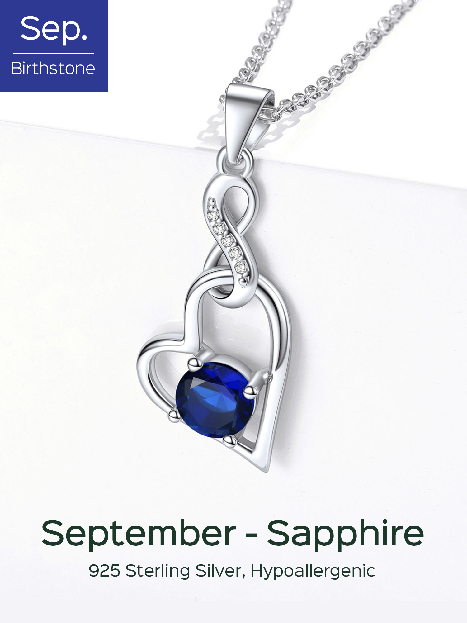 Sterling Silver Infinity Heart Birthstone Pendant Necklace For Women