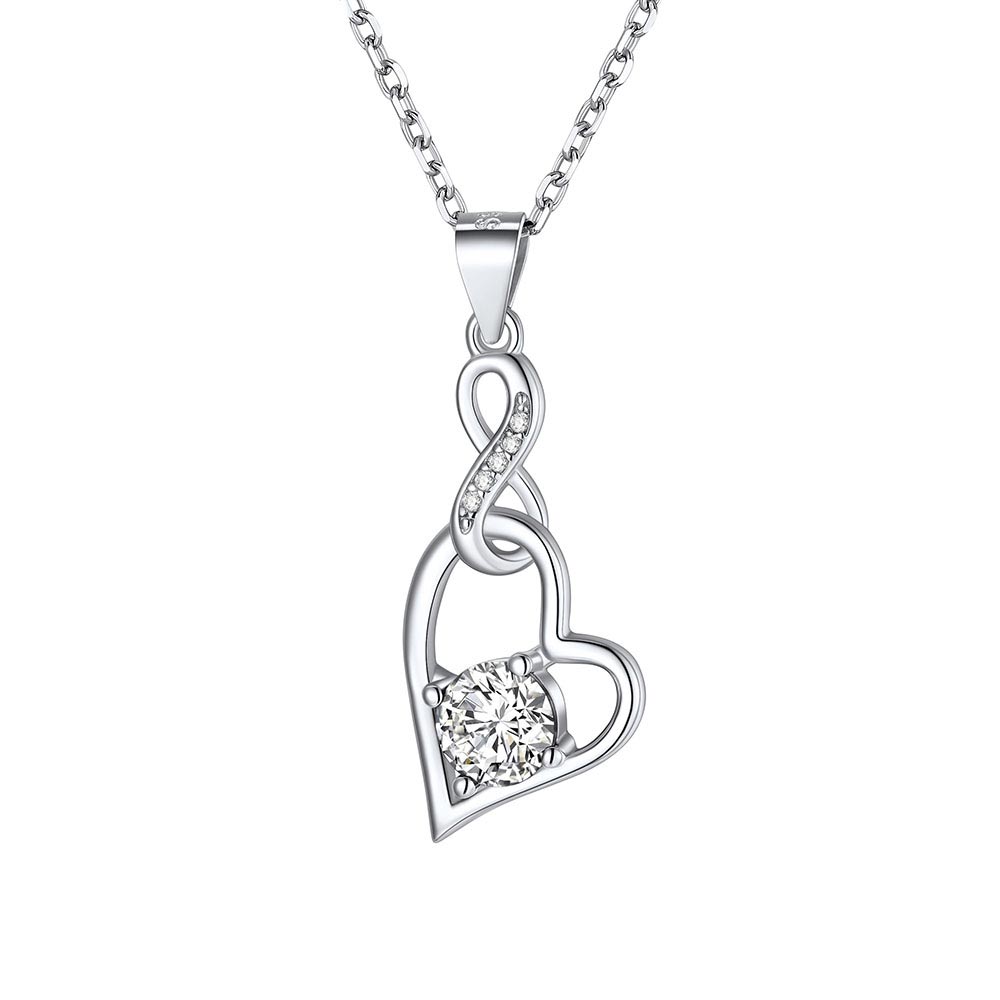 Sterling Silver Infinity Heart Birthstone Pendant Necklace For Women