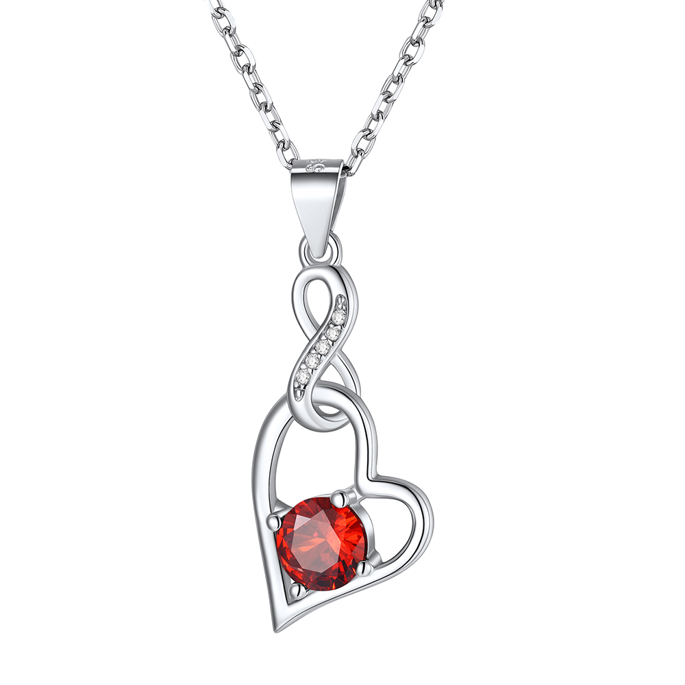 Sterling Silver Infinity Heart Birthstone Pendant Necklace For Women