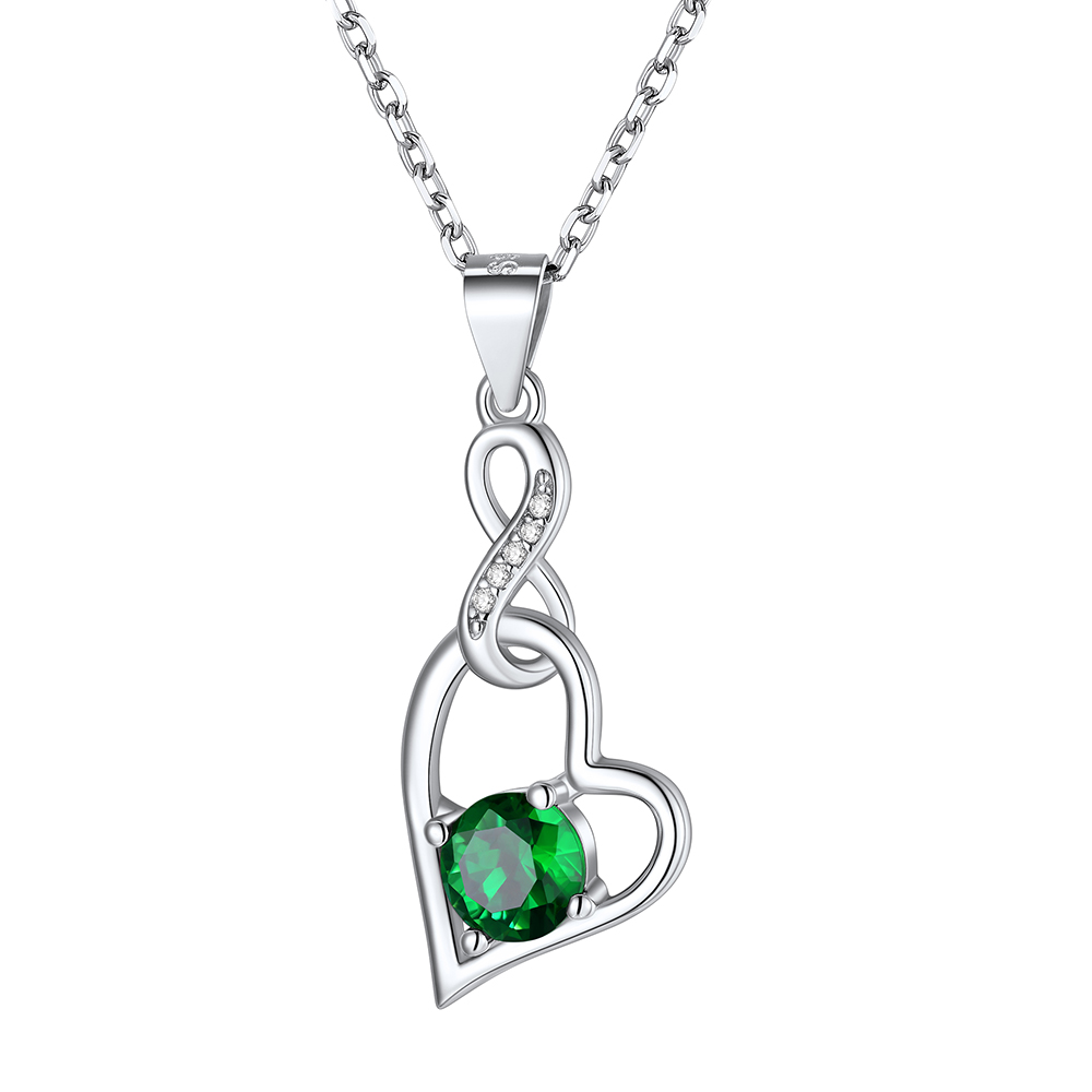 Sterling Silver Infinity Heart Birthstone Pendant Necklace For Women