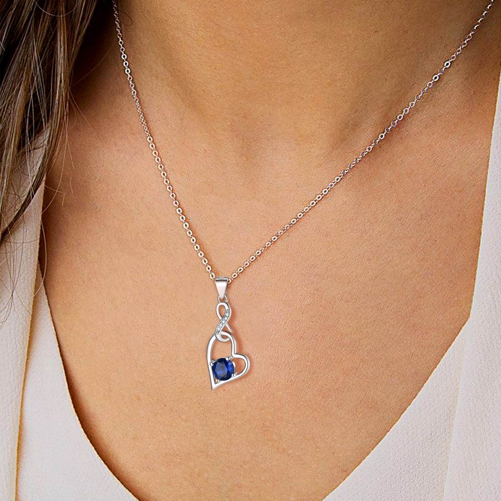 Sterling Silver Infinity Heart Birthstone Pendant Necklace For Women