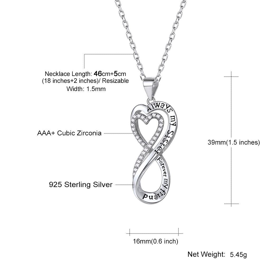 Sterling Silver Infinity Heart Pendant Necklace for Her