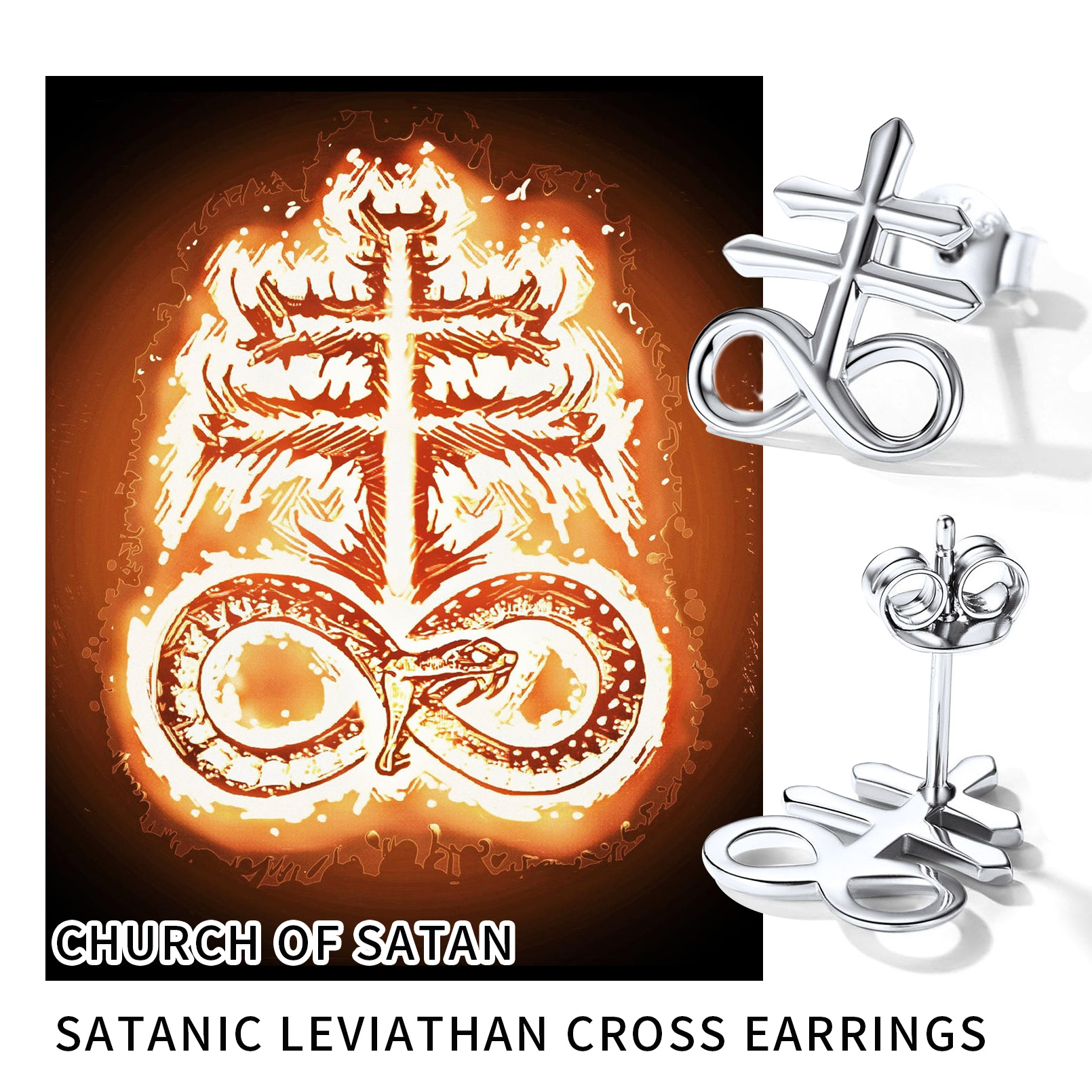 Sterling Silver Satan Leviathan Cross Stud Earrings, Faith Jewelry Gift