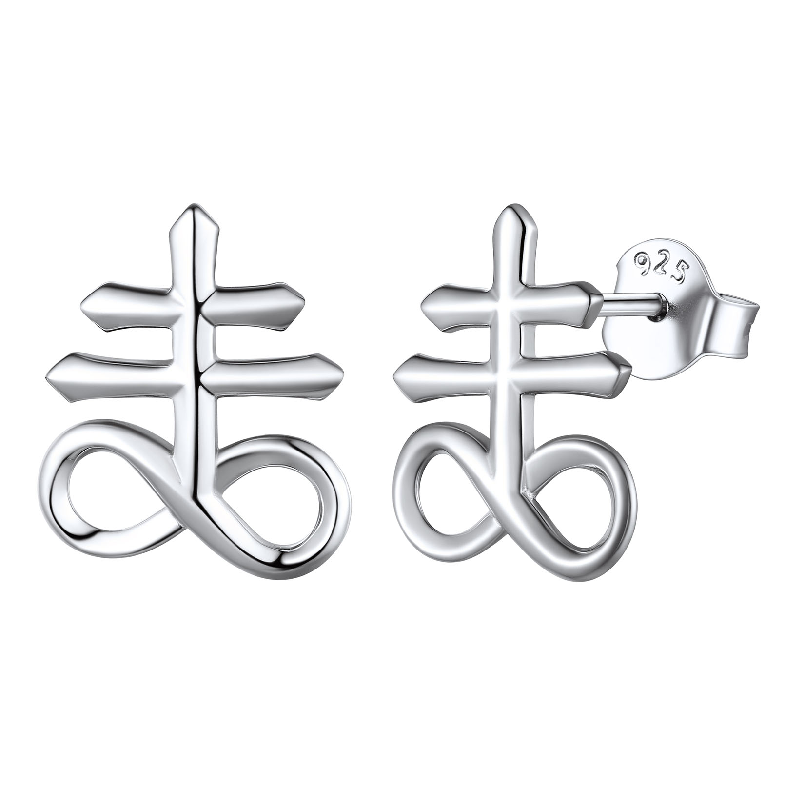 Sterling Silver Satan Leviathan Cross Stud Earrings