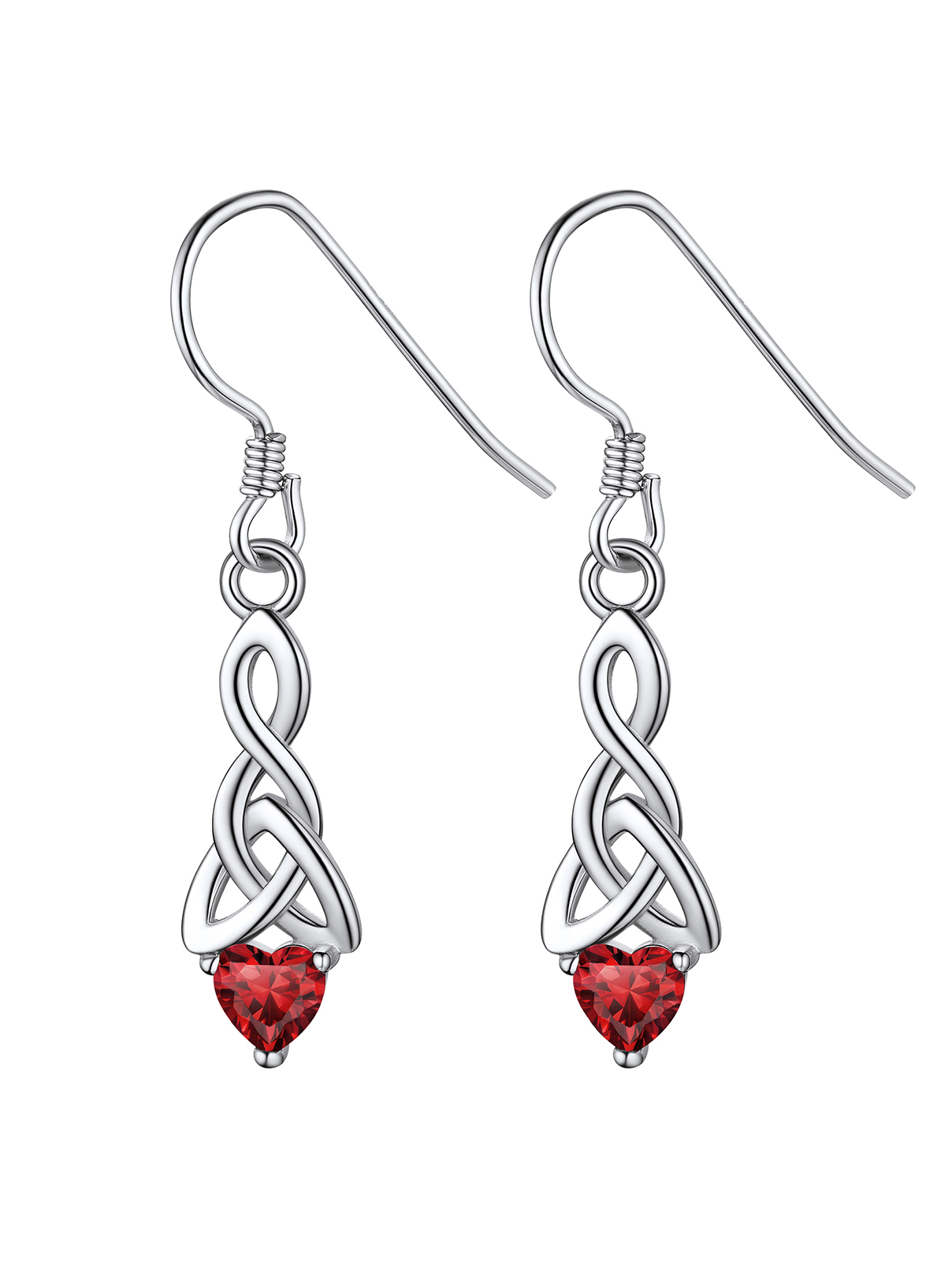 Sparkling Heart Birthstone & Celtic Knot Drop Dangle Hook Earrings