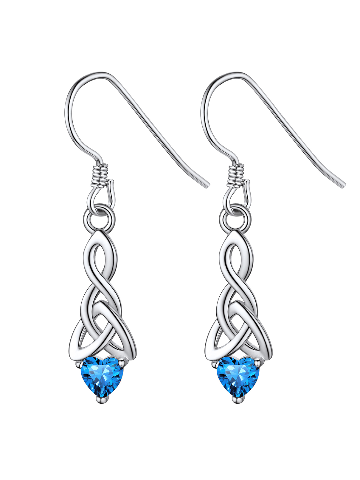12 Months Sparkling Heart Birthstone & Celtic Knot Drop Dangle Hook Earrings, december birthstone, Blue Topaz Jewelry, Sagittarius Birthstone,  topaz birthstone, Capricorn Birthstone, christmas gift, sterling silver jewelry, gift idea