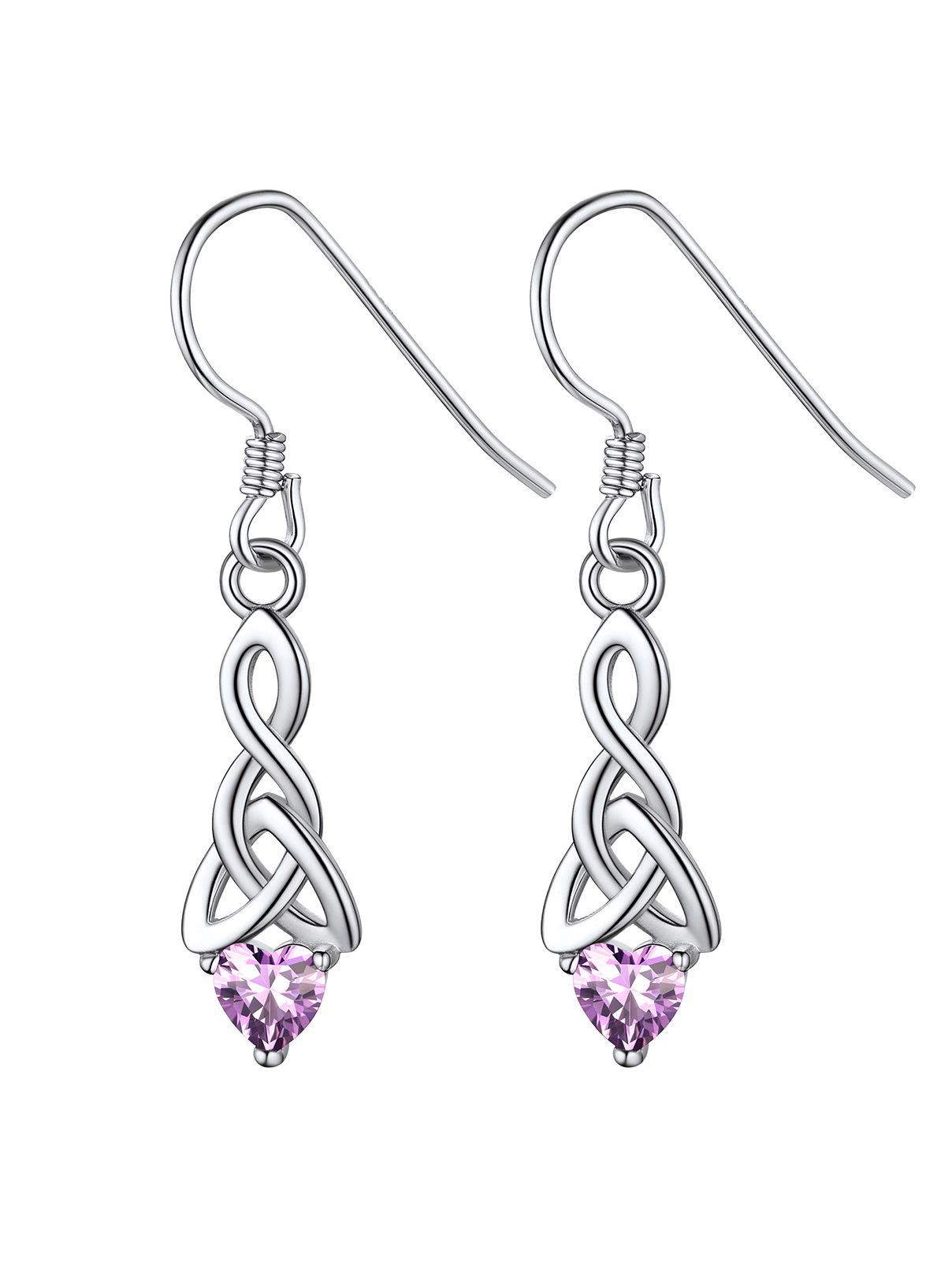 12 Months Sparkling Heart Birthstone & Celtic Knot Drop Dangle Hook Earrings, june birthstone, Alexandrite Jewelry, Gemini Birthstone, Cancer Birthstone, sterling silver jewelry, gift idea
