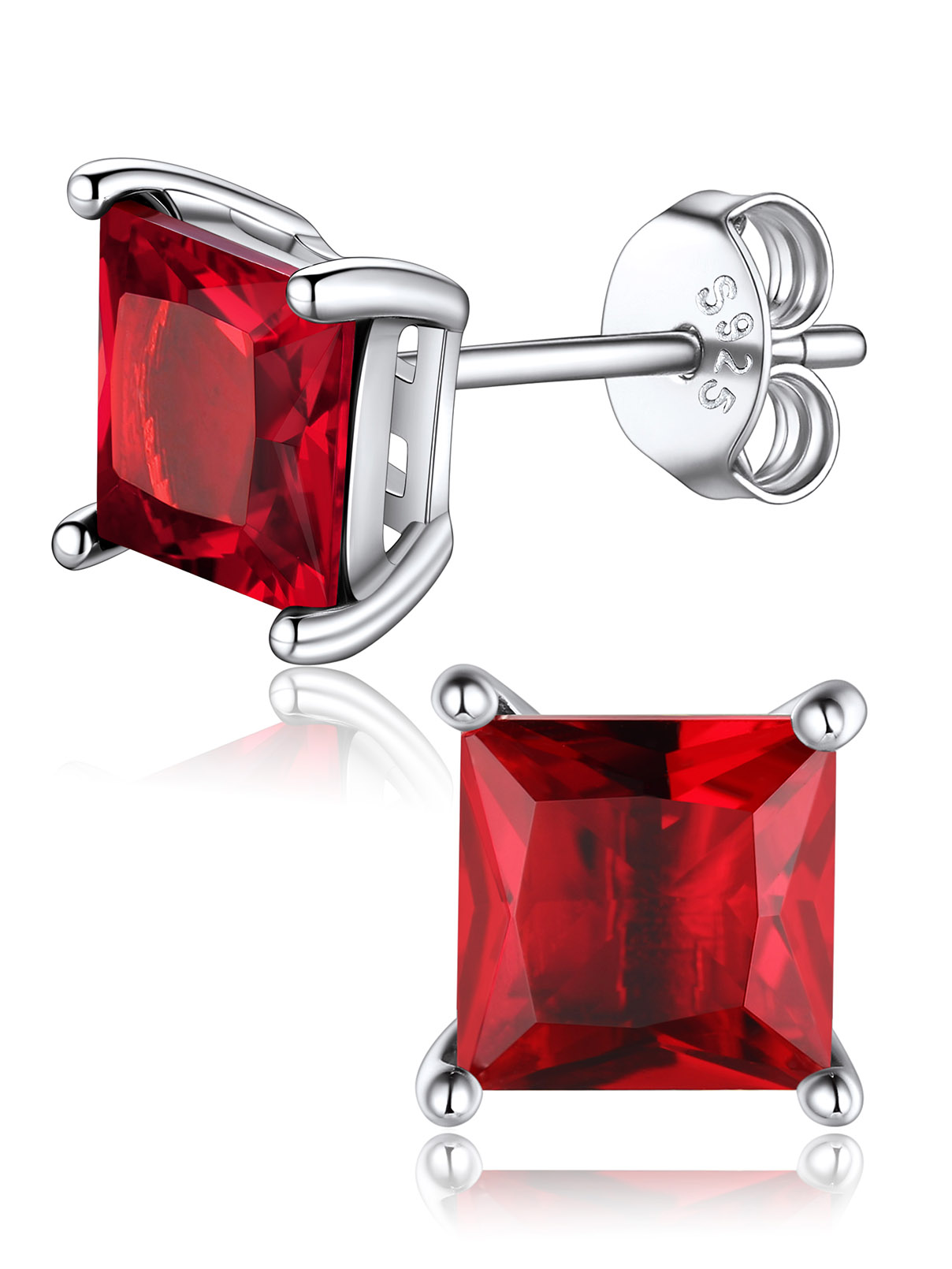 Princess Cut Birthstone Halo Stud Earrings
