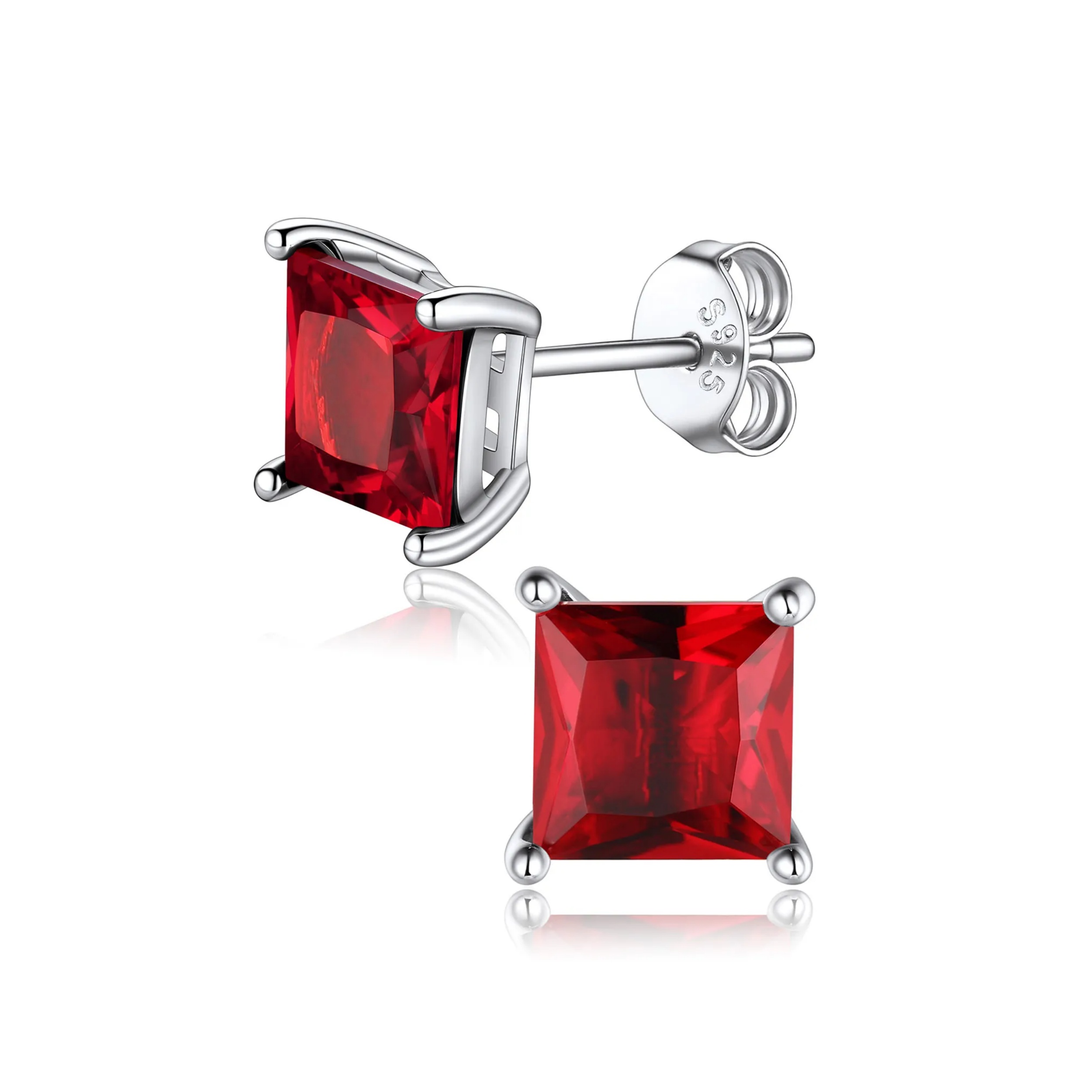 6mm Princess Cut Birthstone Halo Stud Earrings