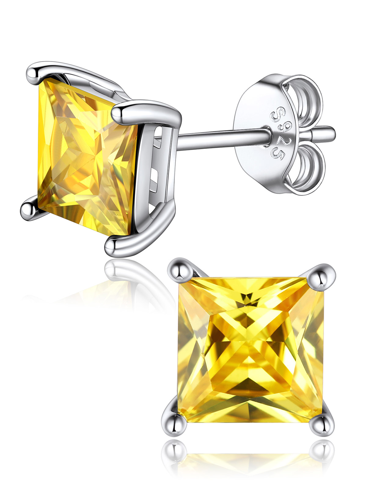 Princess Cut Birthstone Halo Stud Earrings for women, November birthstone, Citrine Jewelry, Scorpio Birthstone, Sagittarius Birthstone, sterling silver jewelry, memorial gift, gift idea