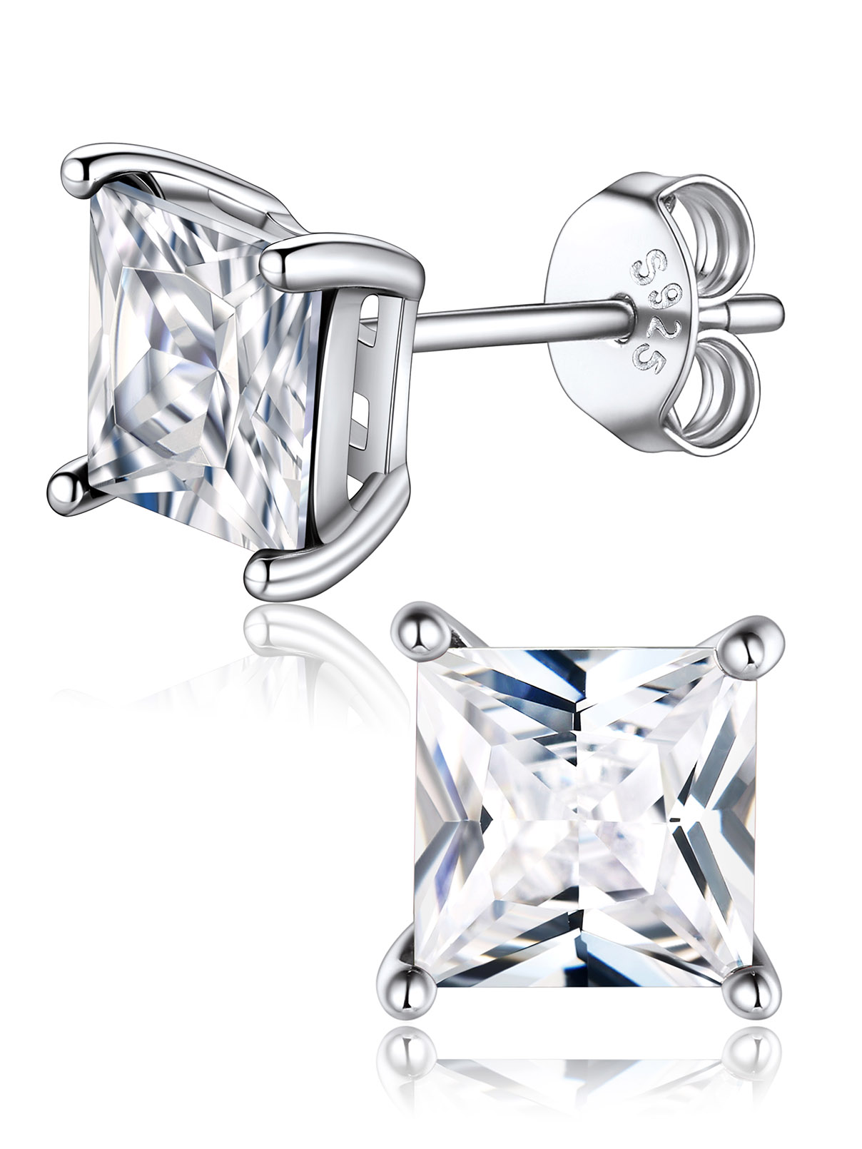 Princess Cut Birthstone Halo Stud Earrings for women, april birthstone, Diamond Jewelry, Aries Birthstone, Taurus Birthstone, birthstone Earrings, gift idea