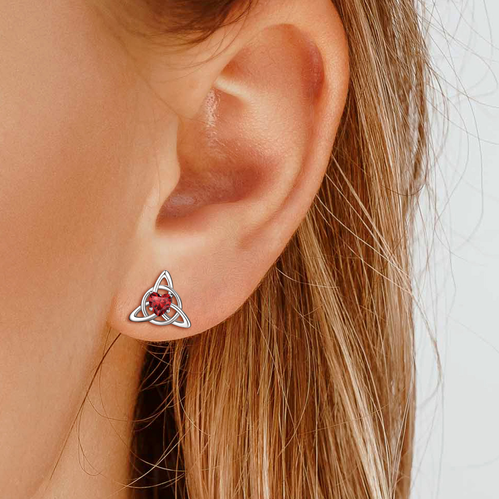 Celtic Knot Heart Adorned Birthstone Stud Earring for Women/Ladies/Mother/Friends/girlfriend