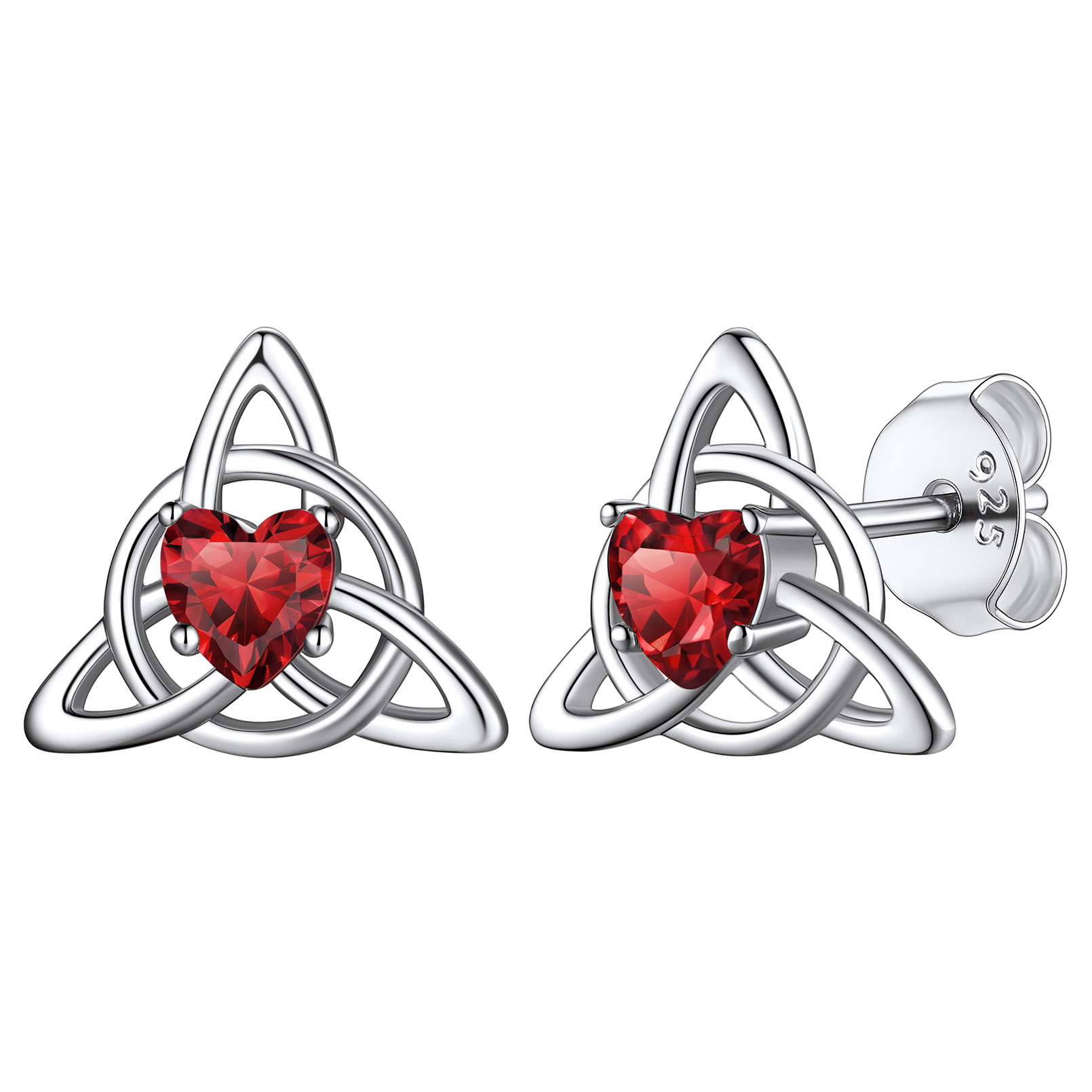 Celtic Knot Heart Adorned Birthstone Stud Earring