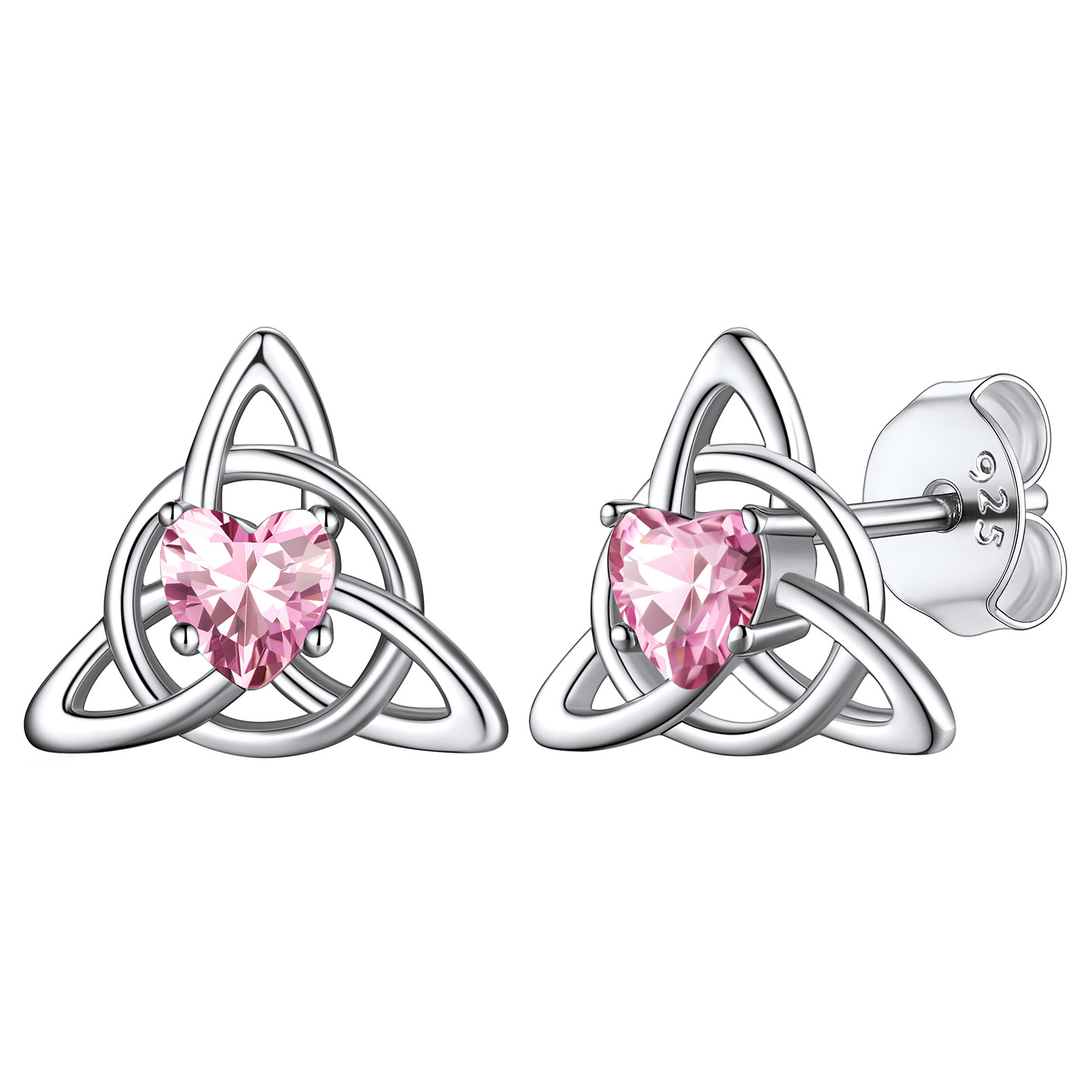 Celtic Knot Heart Adorned Birthstone Stud Earring