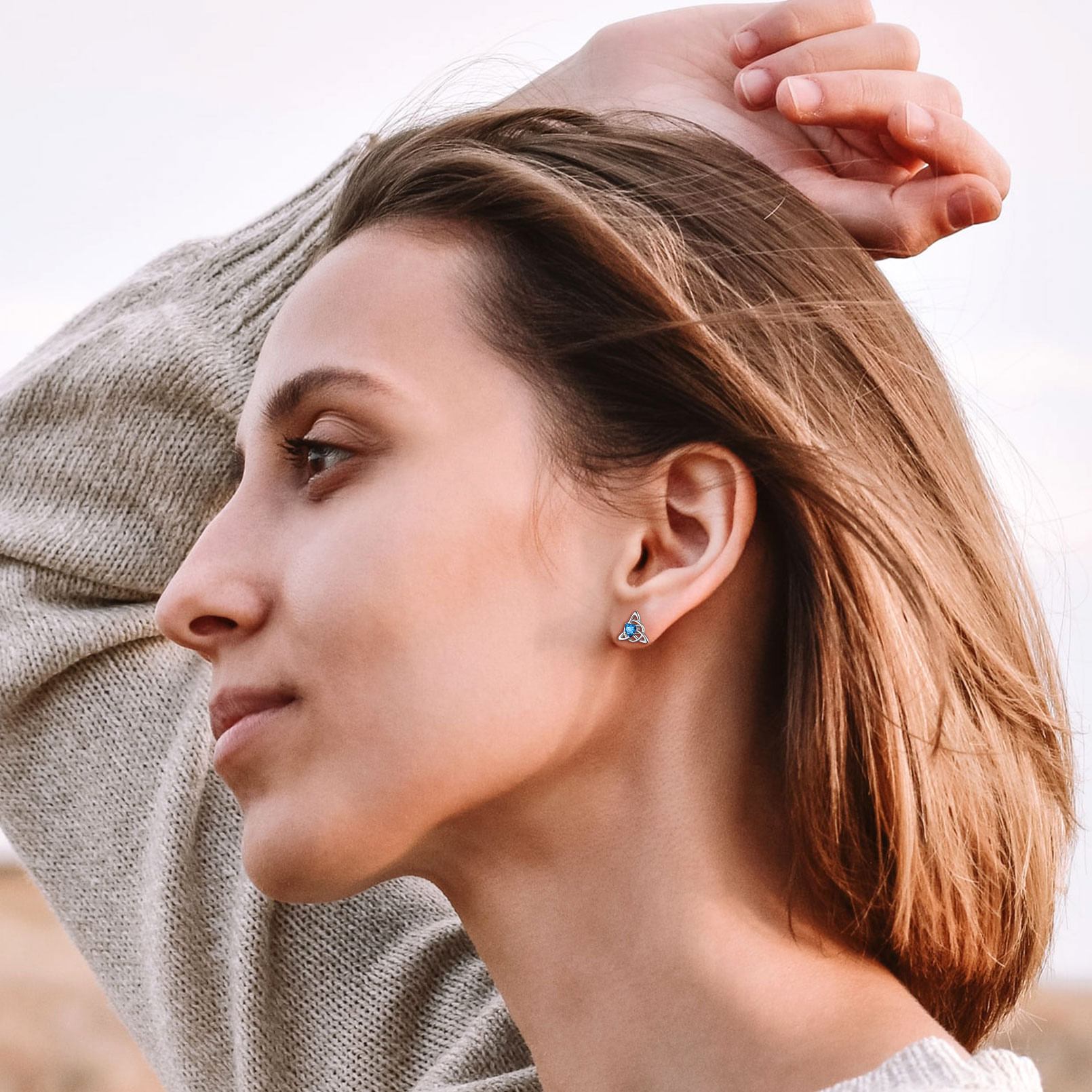 Celtic Knot Heart Adorned Birthstone Stud Earring for Women/Ladies/Mother/Friends/girlfriend