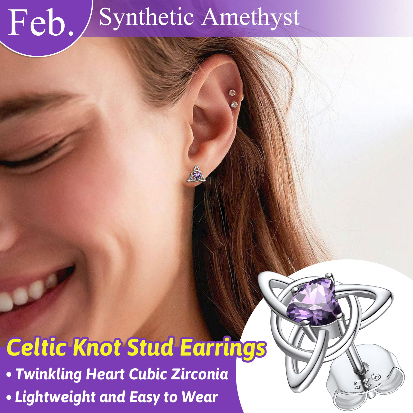 Sterling Silver & AAA+ Cubic Zriconia ChicSilver Celtic Knot Heart Adorned Birthstone Stud Earring