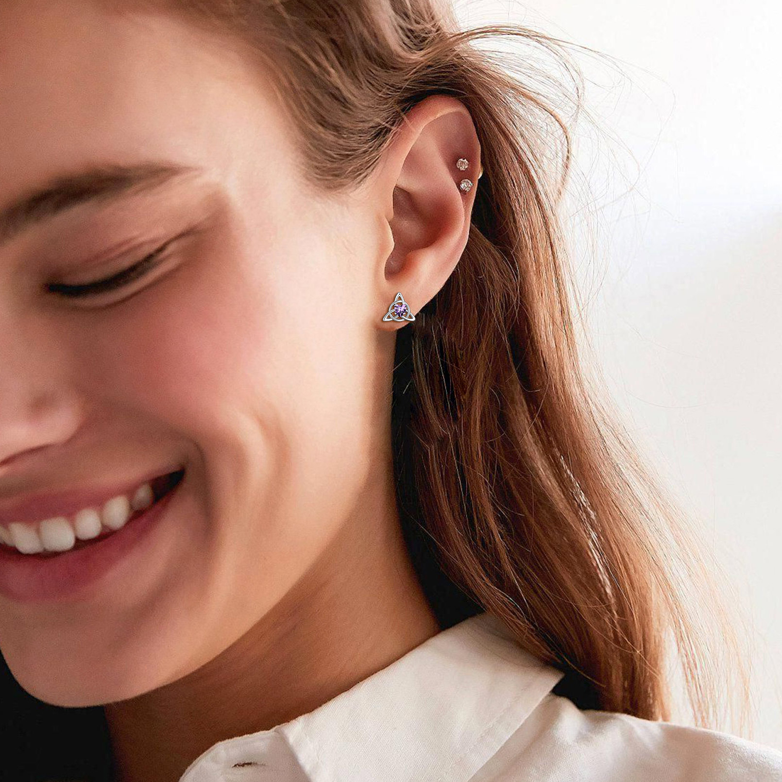 Celtic Knot Heart Adorned Birthstone Stud Earring for Women/Ladies/Mother/Friends/girlfriend