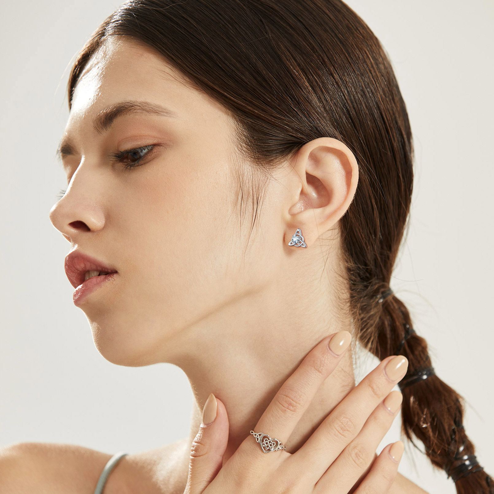 Celtic Knot Heart Adorned Birthstone Stud Earring for Women/Ladies/Mother/Friends/girlfriend