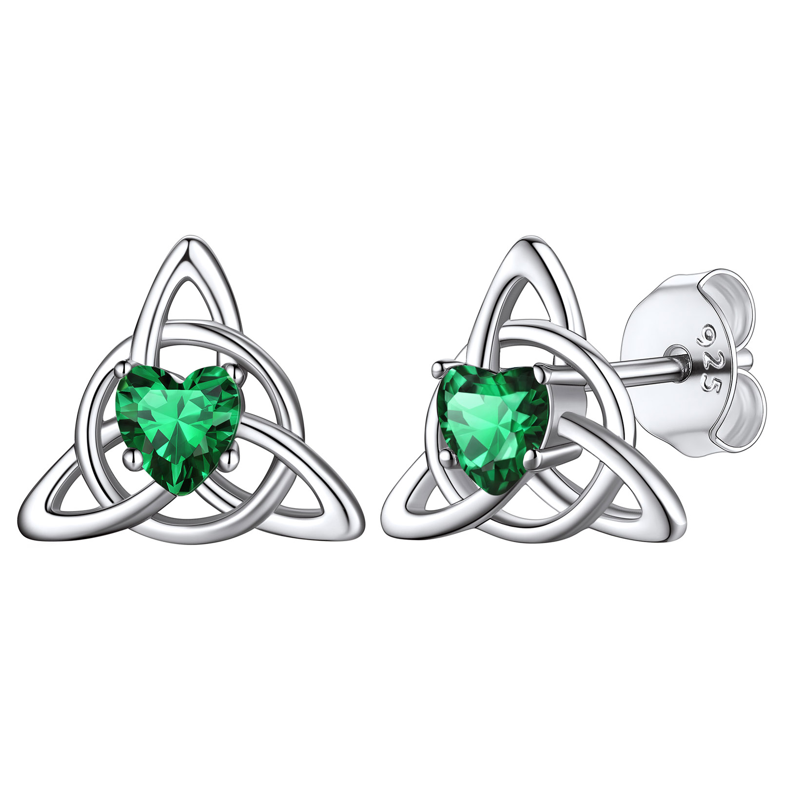 Celtic Knot Heart Adorned Birthstone Stud Earring