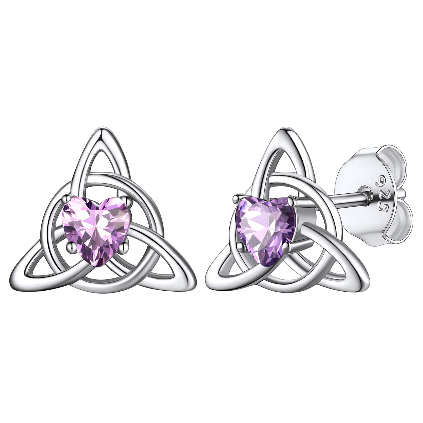 Celtic Knot Heart Adorned Birthstone Stud Earring