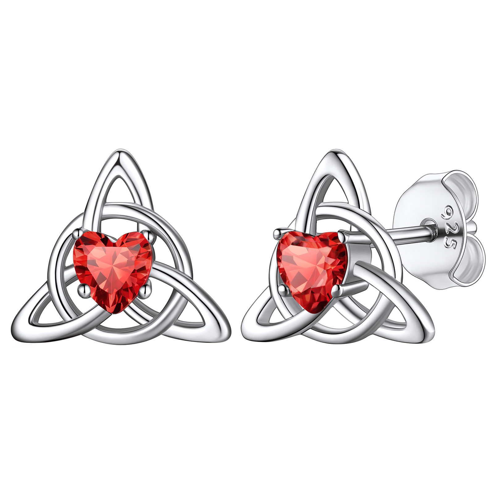 Celtic Knot Heart Adorned Birthstone Stud Earring