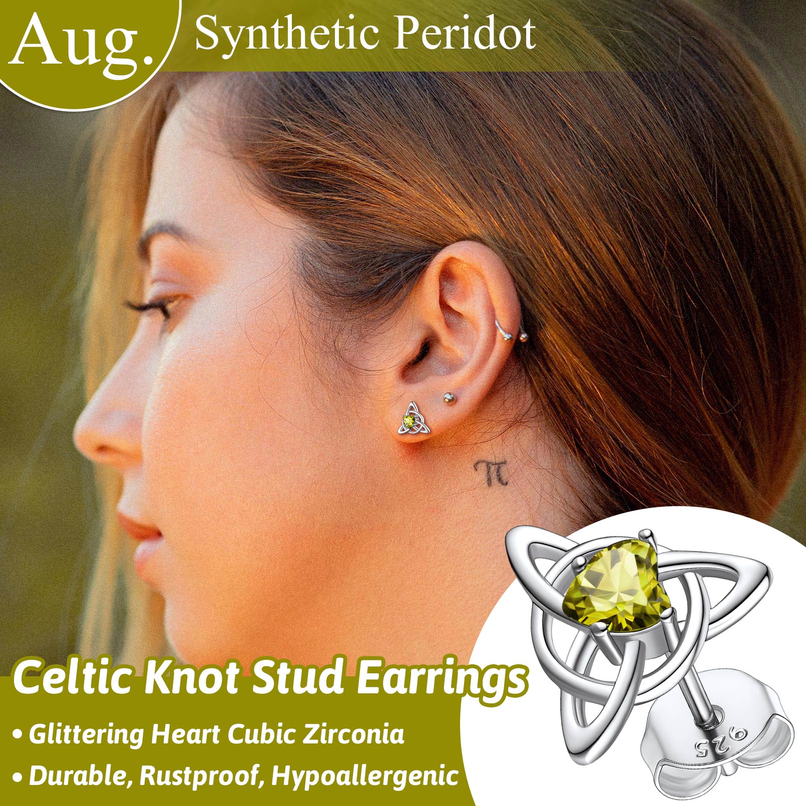 Sterling Silver & AAA+ Cubic Zriconia ChicSilver Celtic Knot Heart Adorned Birthstone Stud Earring