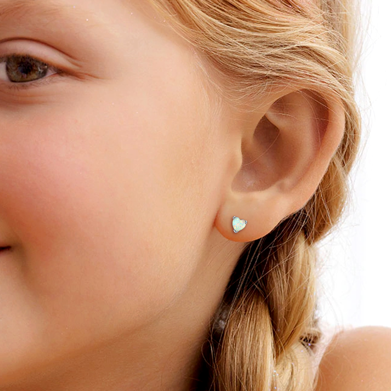 Sterling Silver Heart Opal Stud Earrings for Her